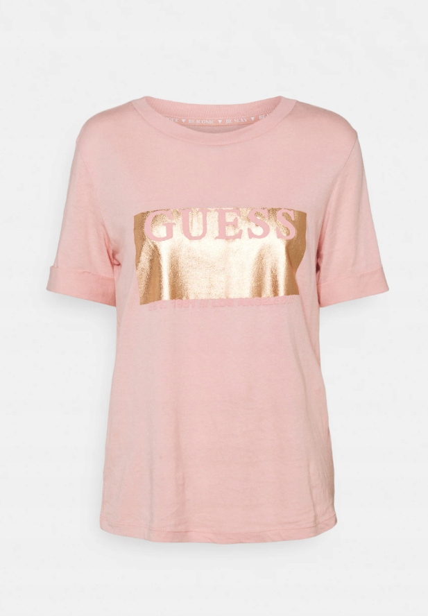 GUESS T-SHIRT DAMSKI BŁYSZCZĄCY LOGO RÓŻ M 0A4F6* Rozmiar M