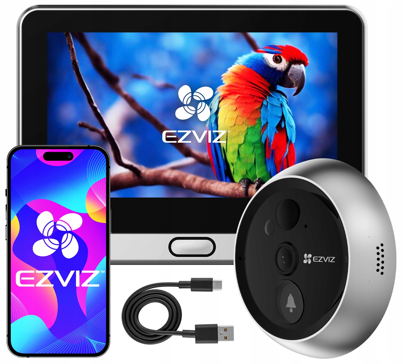 Ezviz WiFi hľadáčik s Full Hd kamerou Zvonček Judáš Dotykový displej Aplikácia