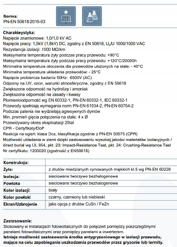 KABEL PRZEWÓD SOLARNY 4mm 1500V ROLKA 500 m ODPORNY NA UV EAN (GTIN) 5904905311450