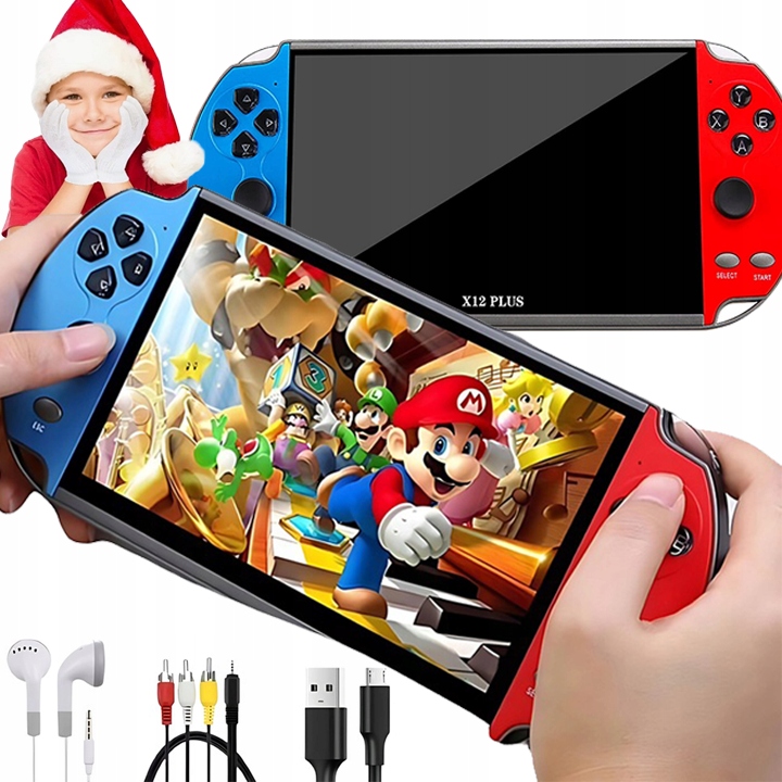 Mini Konsola Retro X12 Plus Przenośna 2000 Gier Gierka Do Tv Ekran 7'' 16GB