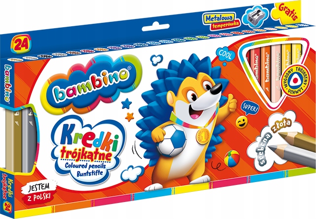 

Kredki trójkątne grube 24kolory temperówka Bambino