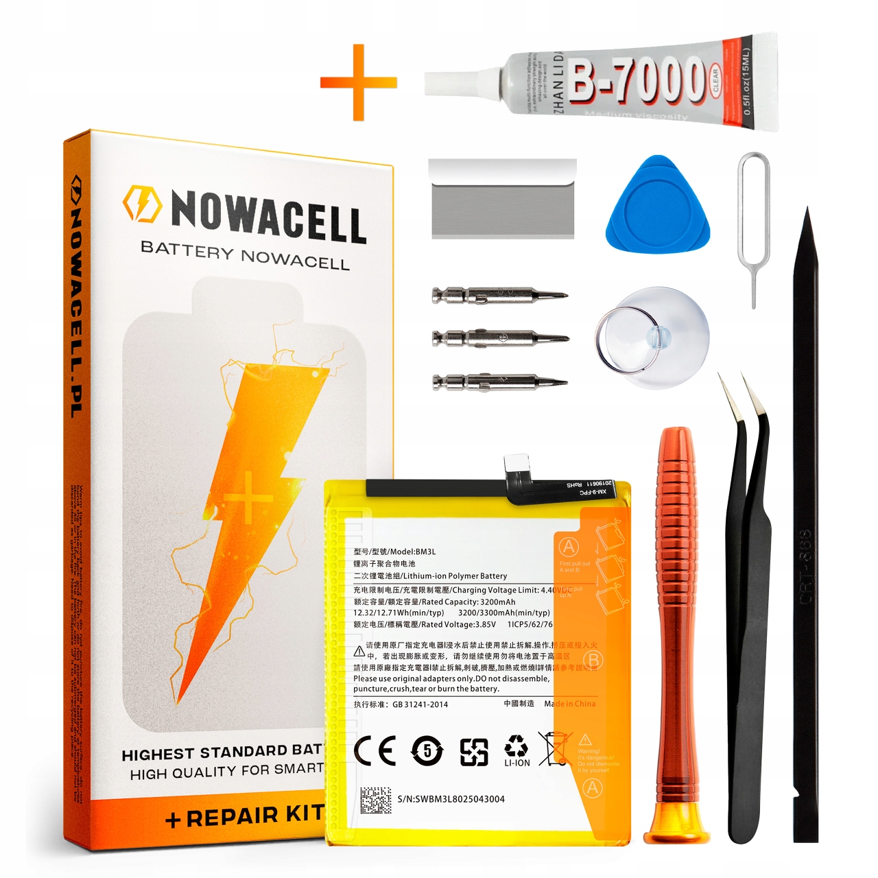 Zestaw Bateria BM3L Klej B7000 do Xiaomi Mi 9 3300mAh Akumulator Nowacell