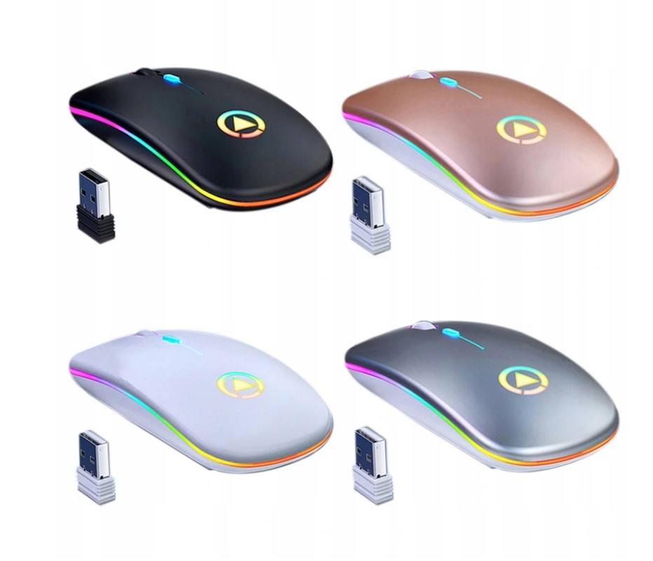 CICHA LEKKA MYSZ BEZPRZEWODOWA DO LAPTOPA PODŚWIETLANA RGB DO SZKOŁY PRACY Stan opakowania oryginalne