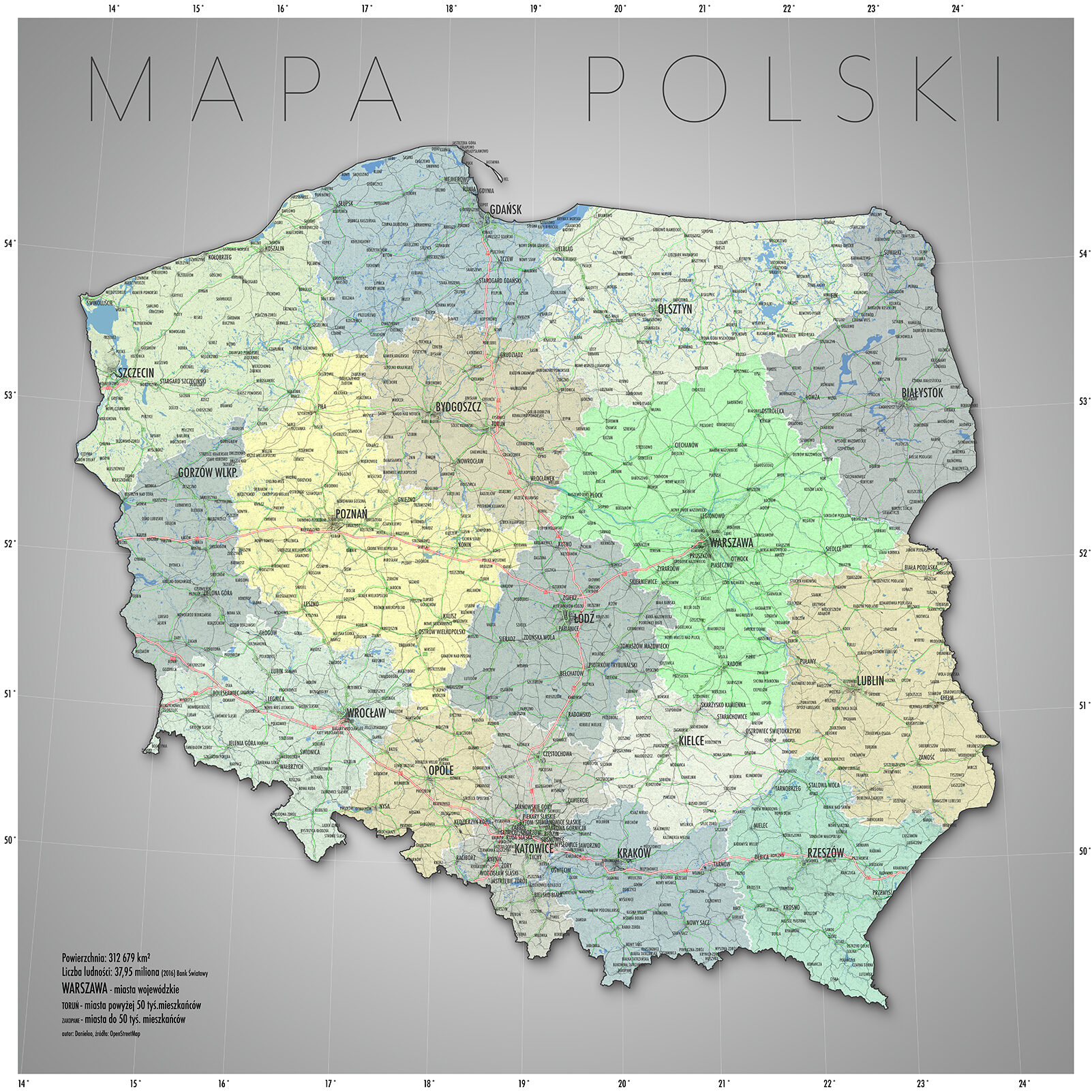 

Mapa Polski Podział Administracyjny Plakat 80x80
