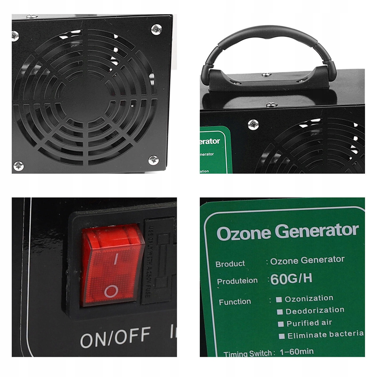 GENERATOR OZONU OZONATOR OCZYSZCZACZ CZASOMIERZ NEUTRALIZATOR ZAPACHU 60G/H Marka inna