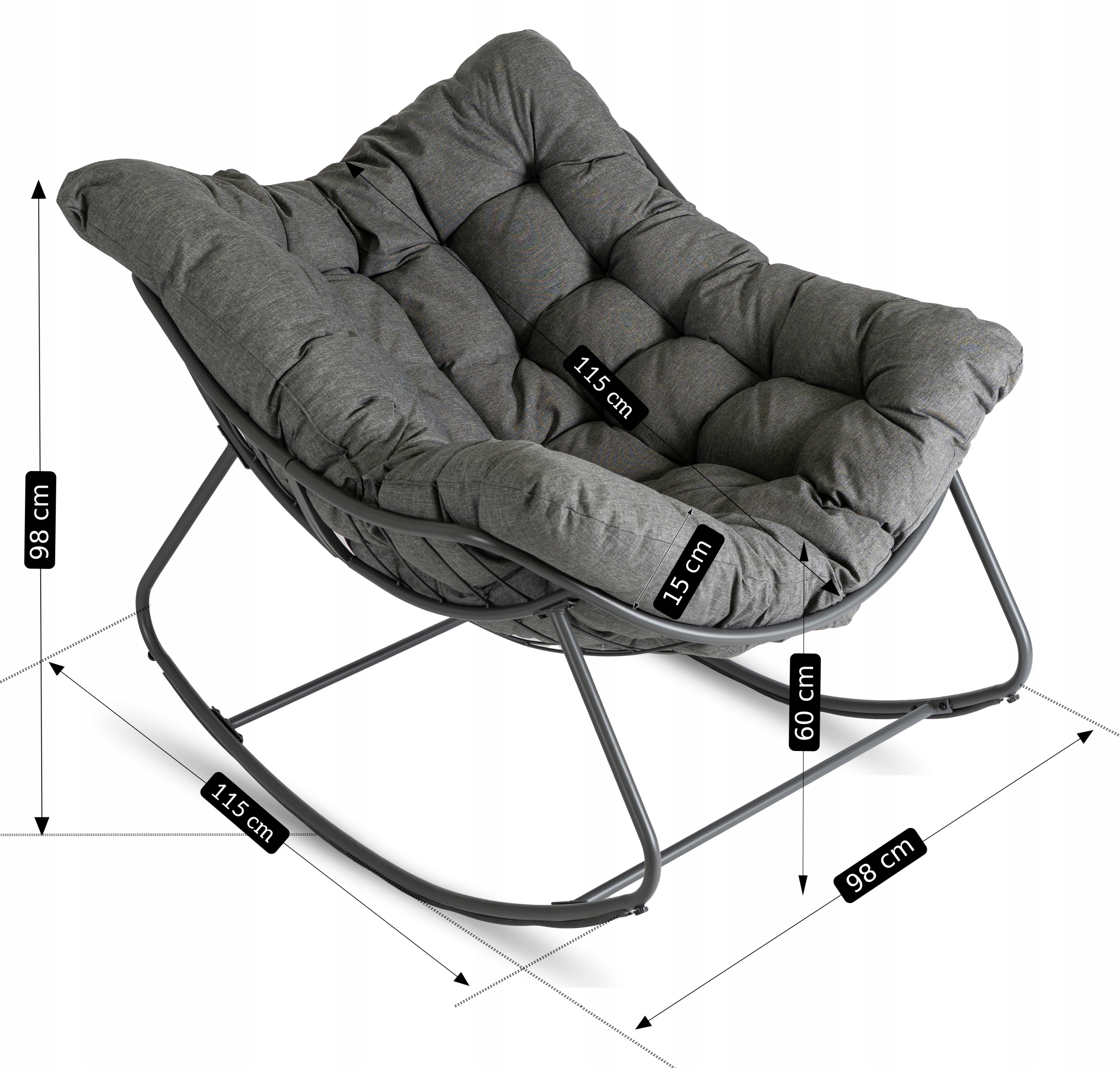 Fotel Leżak Ogrodowy Bujany Bujak Leżanka Do Salonu Na Taras LAREDO Szary Szerokość mebla 98 cm