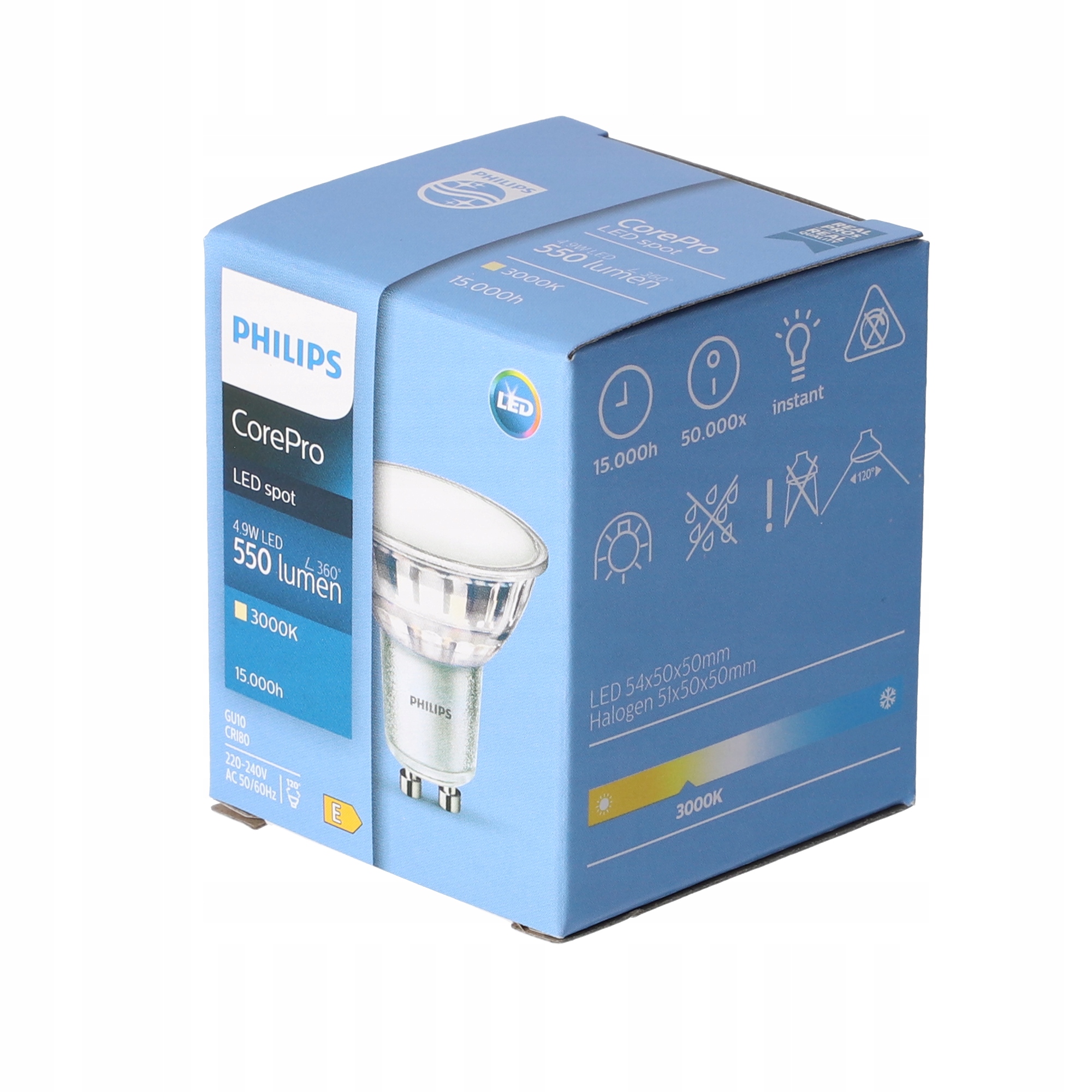 10x ŻARÓWKA LED GU10 4,9W 3000K biała ciepła 120° 550lm PHILIPS Kod producenta 929002981202