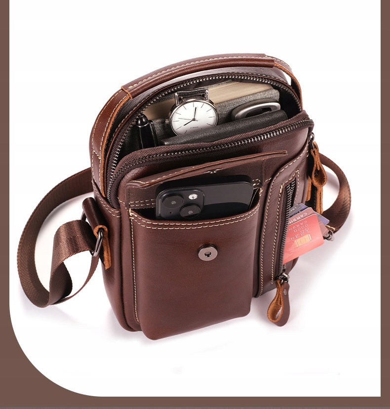 SASZETKA DO RĘKI TORBA MĘSKA NA RAMIĘ SKÓRZANA TORBA Plecak brązowy Marka bez marki