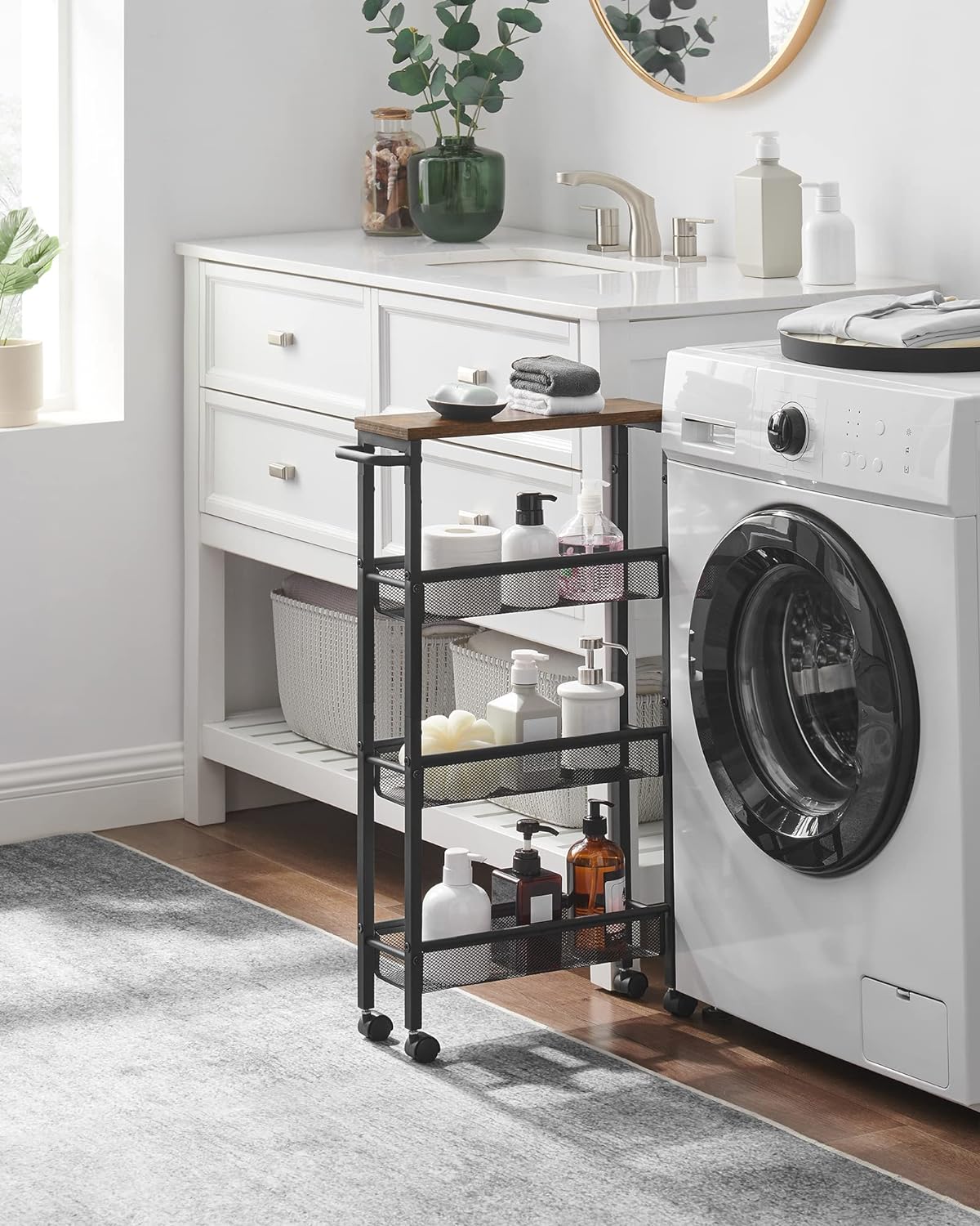 SZAFKA KUCHENNA WÓZEK KUCHENNY WĄSKI REGAŁ na 4 Kółkach 4 POZIOMY POJEMNY Marka bez marki