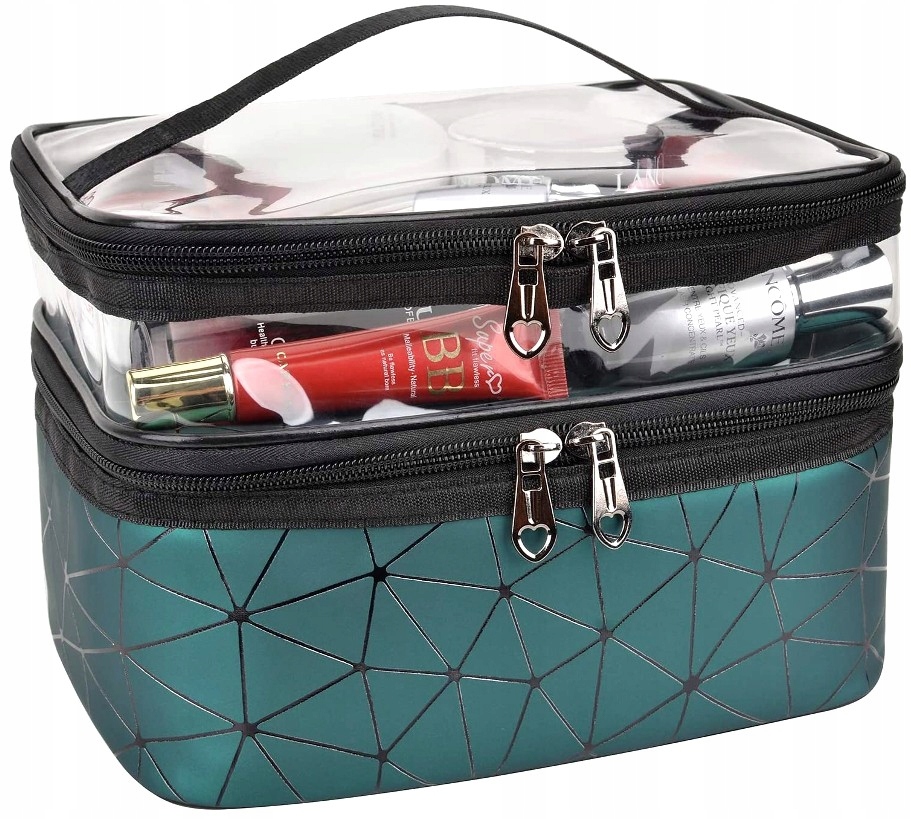 

Duża Kosmetyczka zielona wodoodporna przezroczysta