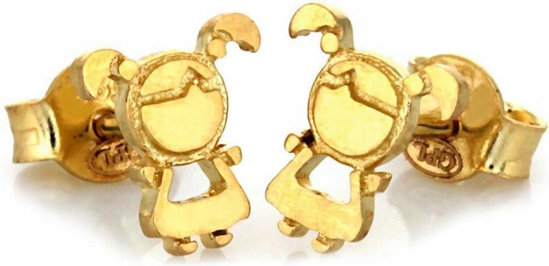 Zlaté dětské náušnice 585 panenky na tyčinku, moderní vzor pro ni