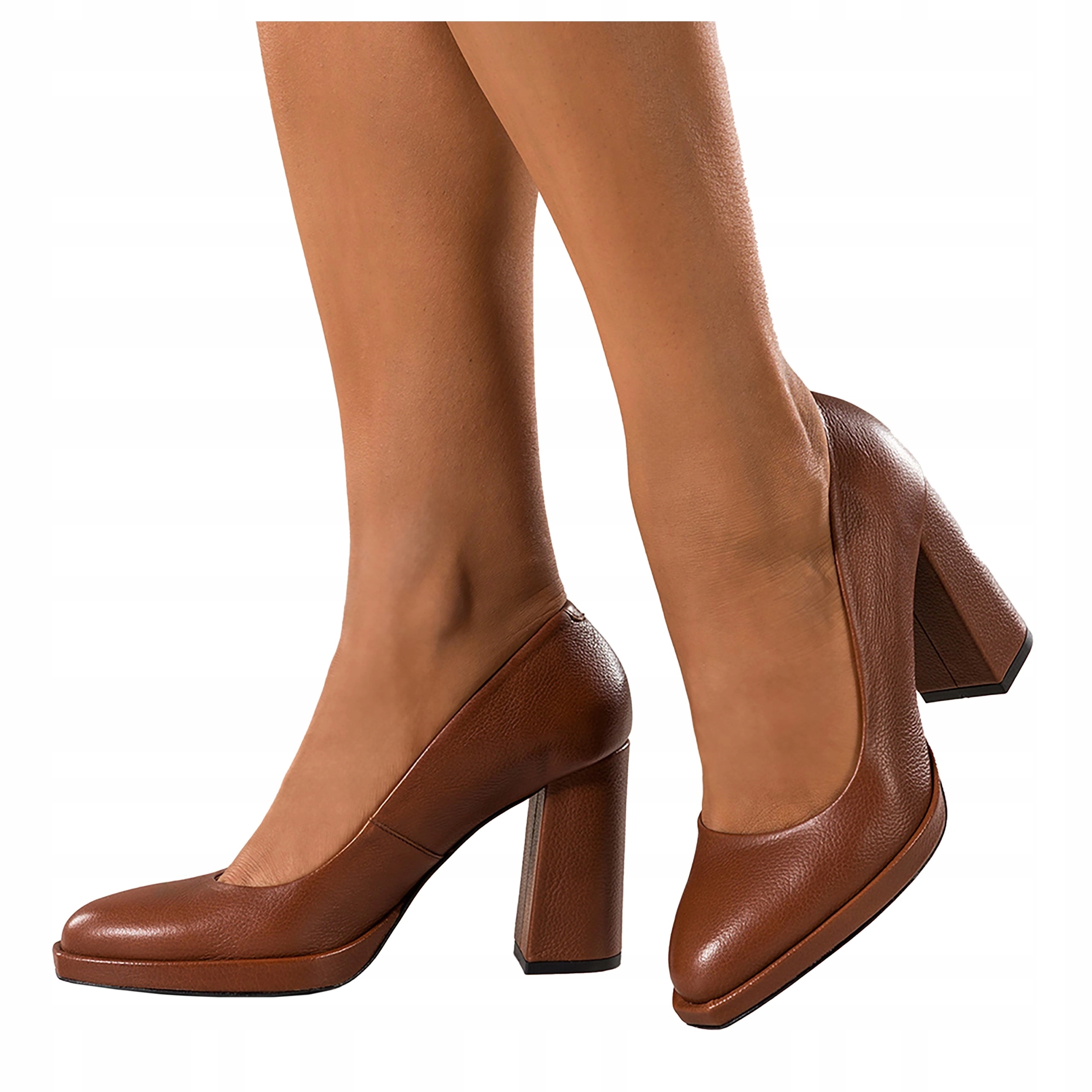 Brązowe Czółenka Skórzane Damskie Na Słupku Modne r 37