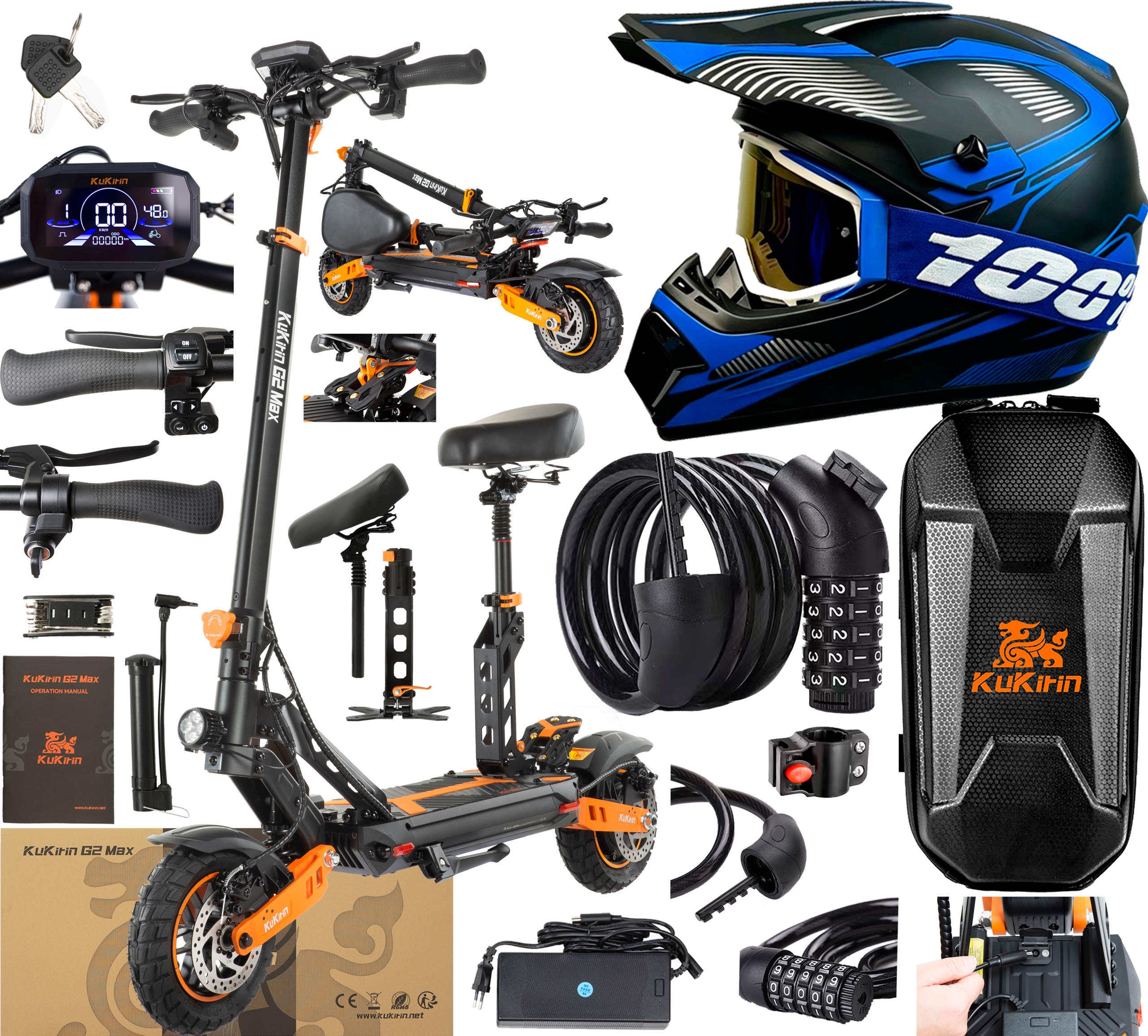 KuKirin G2 Max Elektrické vozidlo 1000W 48V 20.8AH 55KM/H 70KM 3 dárky