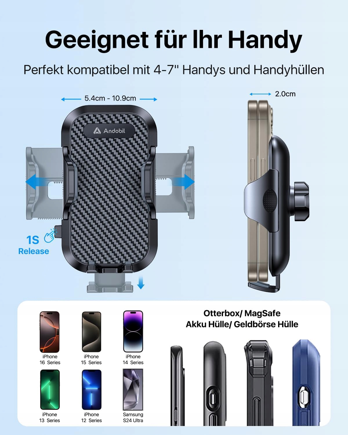 ANDOBIL Uchwyt Samochodowy Do Wentylacji 360° iPhone 16 Pro Max Galaxy S24 — miniatura 6