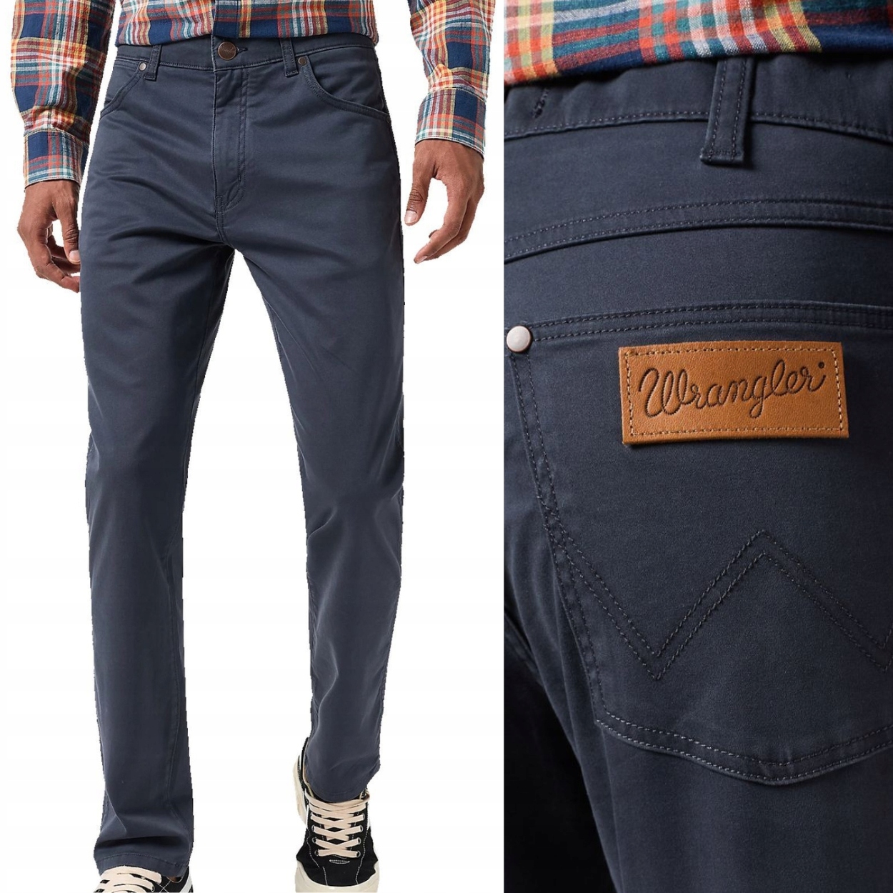 Wrangler Larston Dark Navy modré přiléhavé látkové kalhoty W38 L32