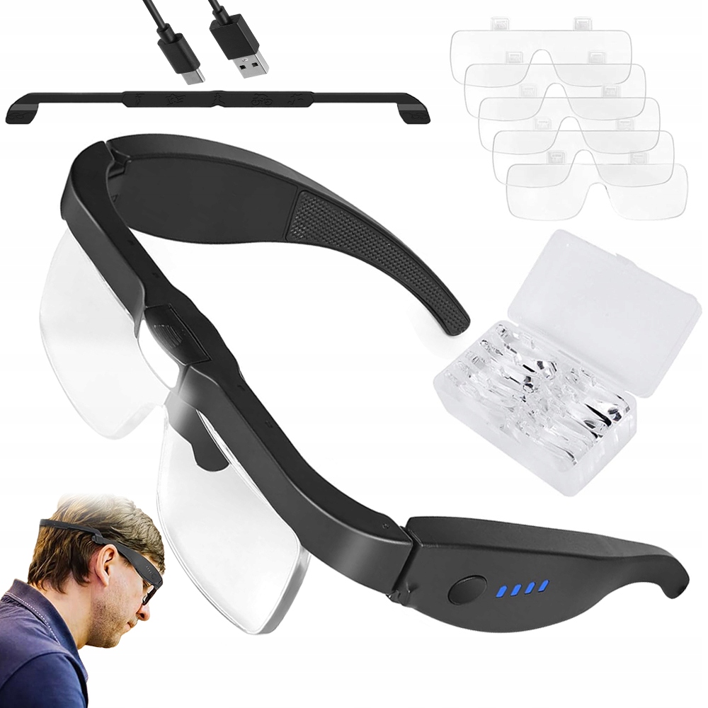 Skládací Lupa Upevněná Na Hlavě Se 3 Led Diodami Pro Přesné Práce
