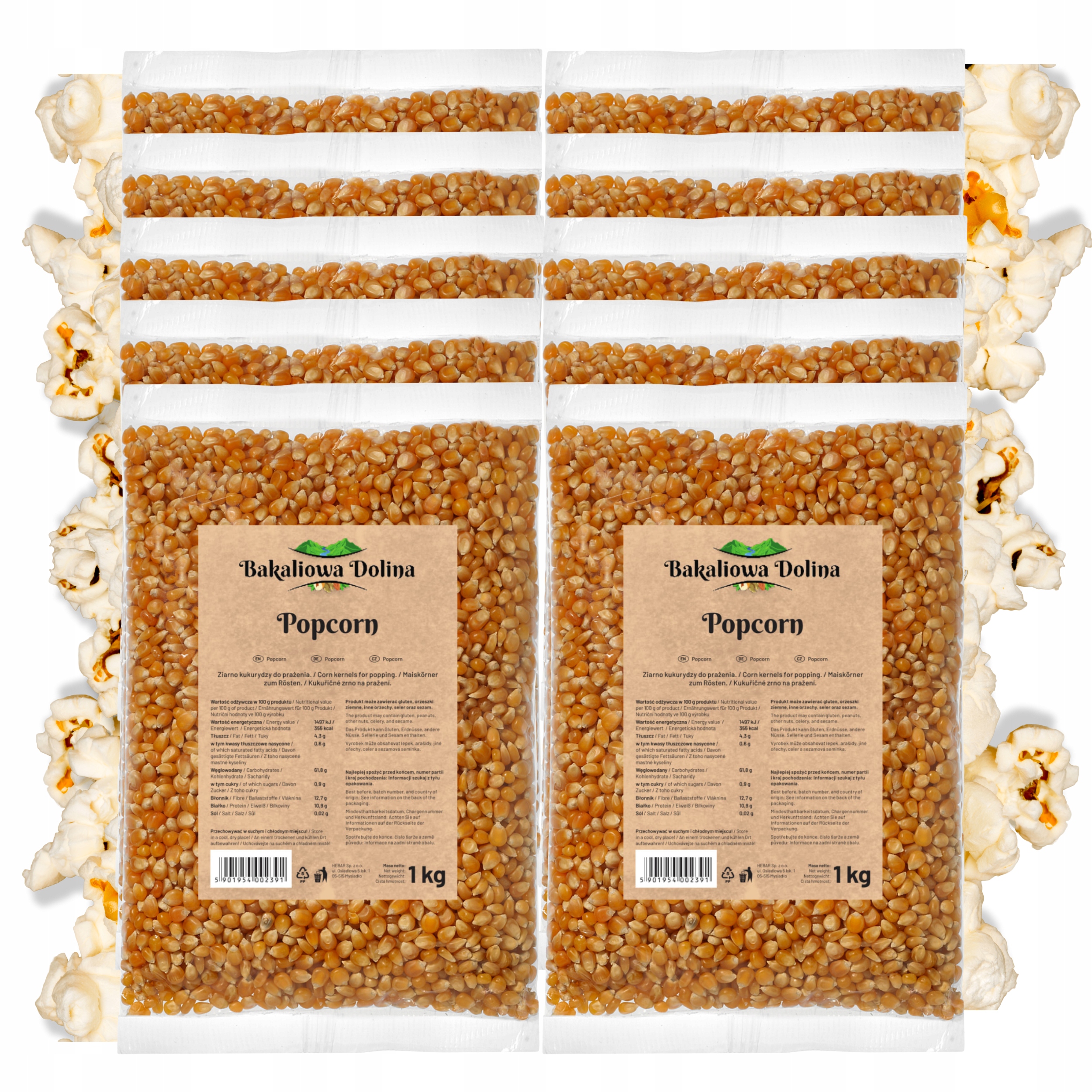 Levně Popcorn 1 Kg x 10 Kusů Sada 10 Kg Zrno Na Pražení Popcornu Kukuřice