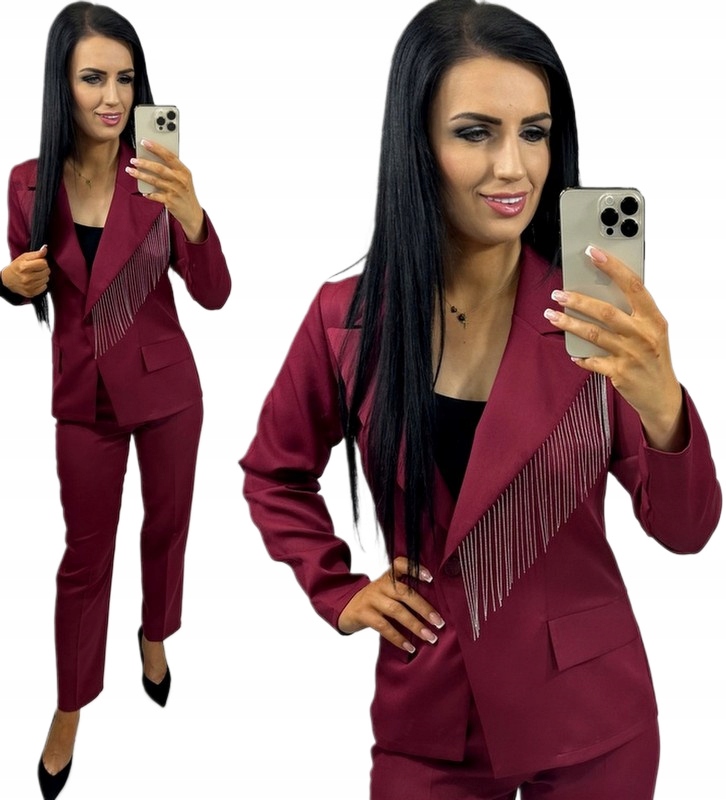 Dámský oblek Dámský komplet Sako komplet Kalhoty Bordová XXL