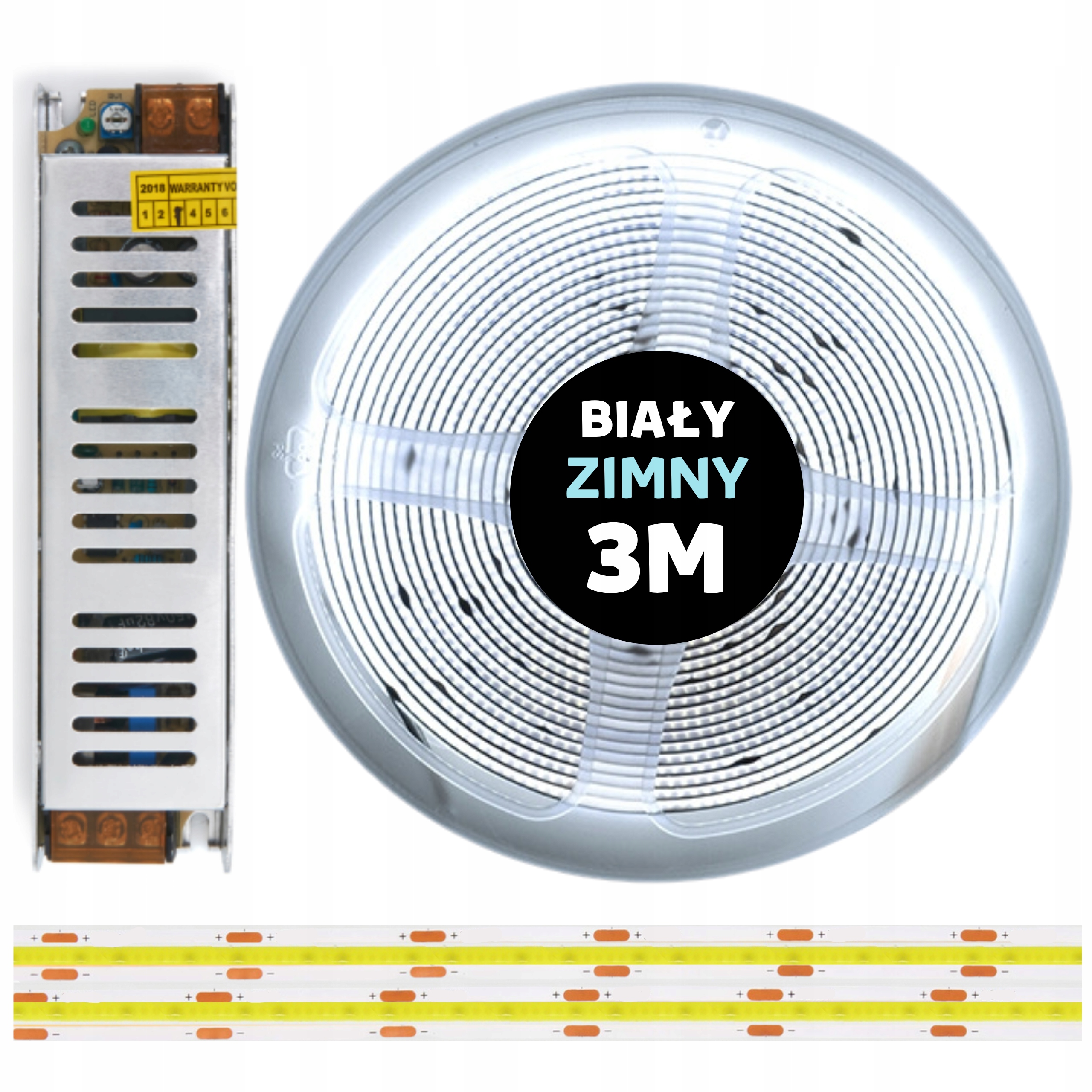 Set 3M Led pásek Cob 480 diod 6000K bílý studený 24V 10W s napájecím zdrojem