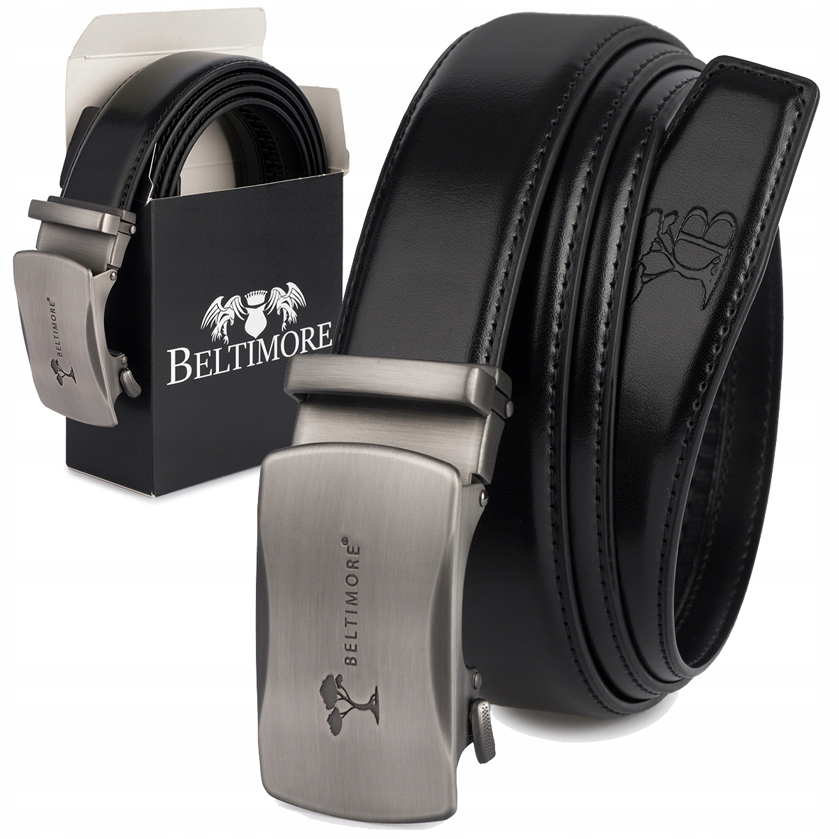 Pánský kožený Pásek ke kalhotám oblekovým kalhotám, automatický, černý, Beltimore