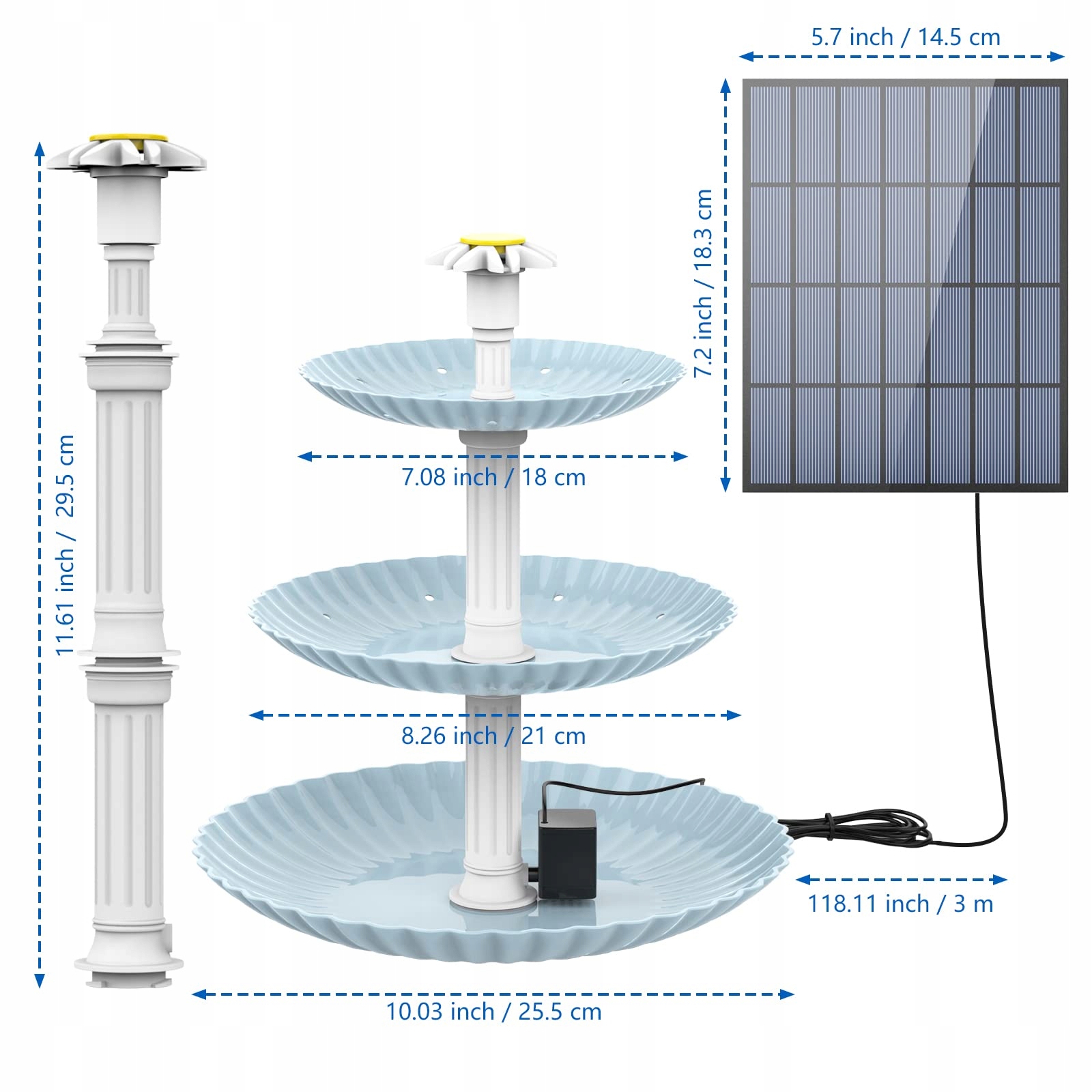 AISITIN Zestaw Do Fontanny Solarnej 3,5W Do Ogrodu I Kąpieli Ptaków — miniatura 8