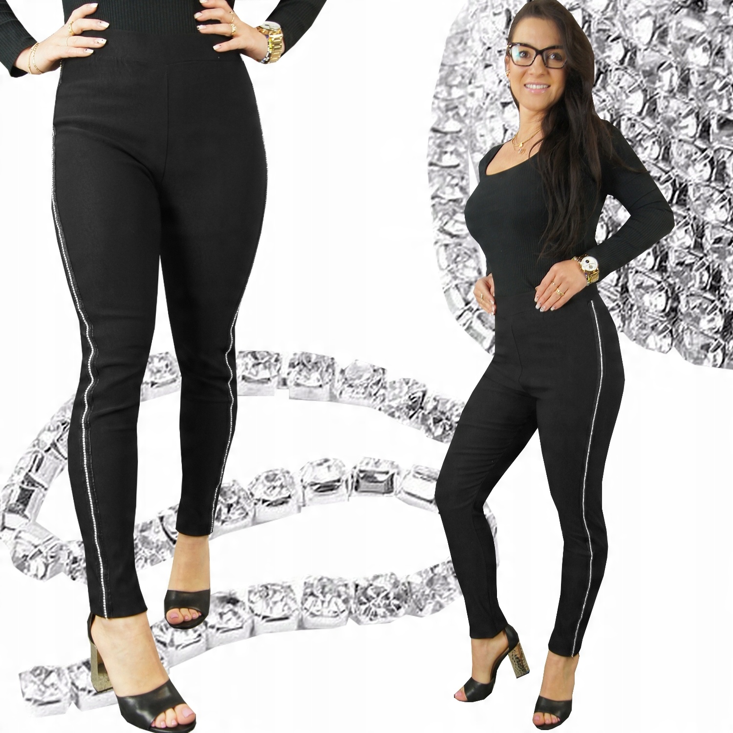 

Spodnie Leginsy Czarne z Diamentowym Lampasem L/XL