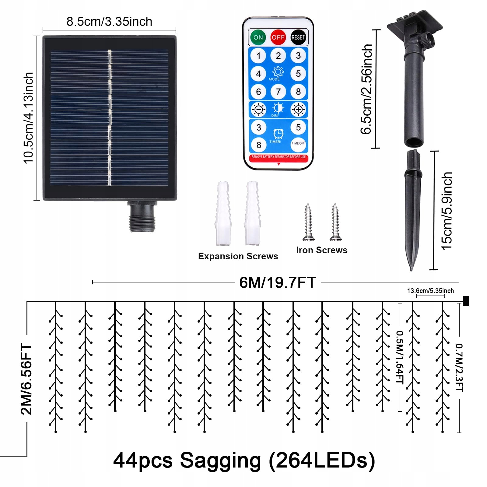 GHONLZIN Lampki Solarne Grilanda Świetlna Zewnętrza Ciepła Biała 8M 264LED — miniatura 8