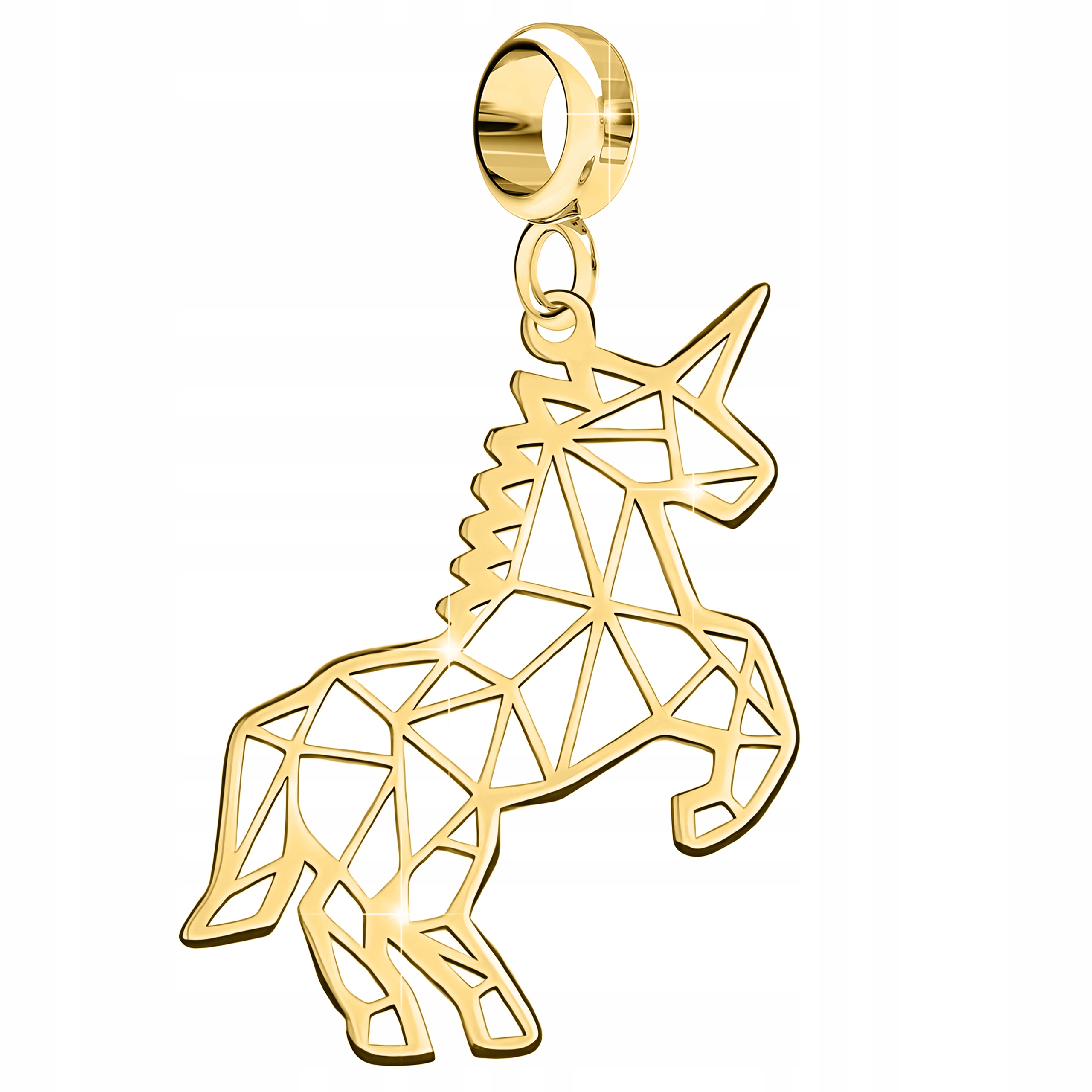 Charms Zlatý plech s jednorožcem Ažurový jednorožec Origami Stříbro 925