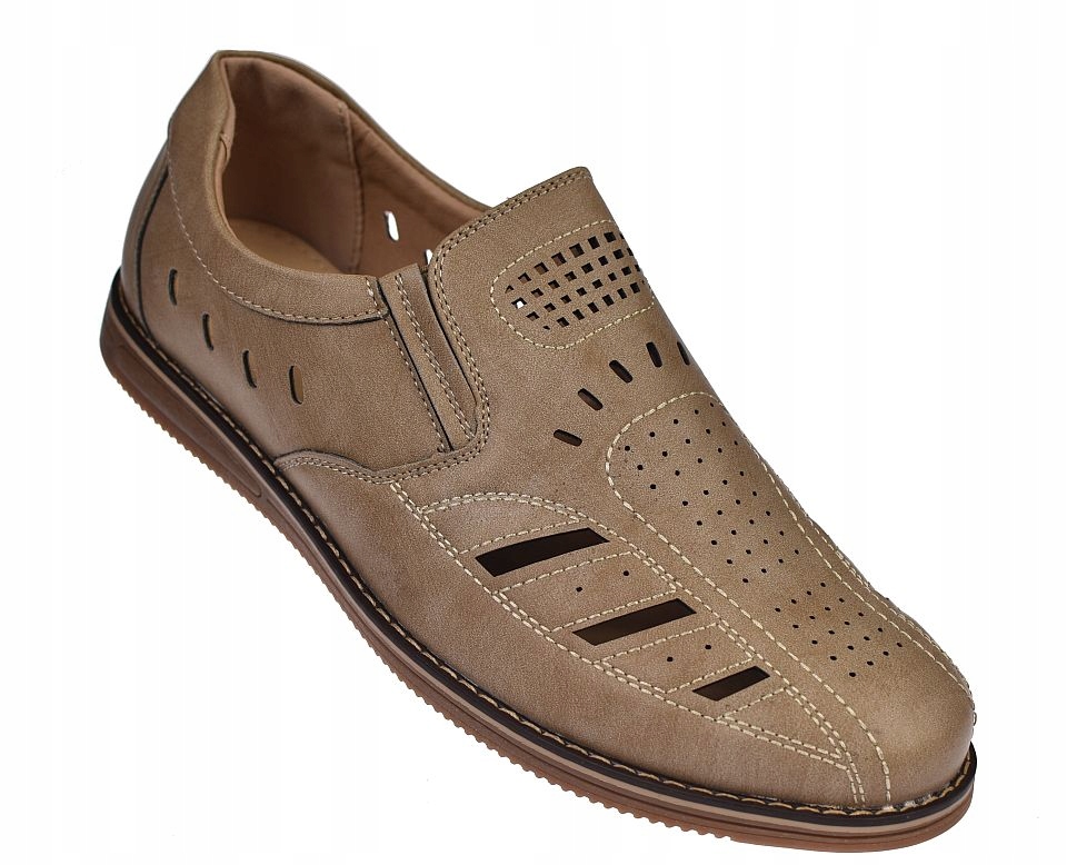 Pánské letní mokasíny ažurové polobotky s vyřezanými sandály P-7011 béžová vel 43