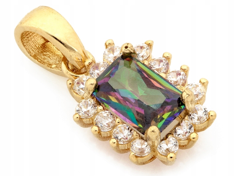 Zlatý přívěsek 585 s mystickým syntetickým topazem a zirkony