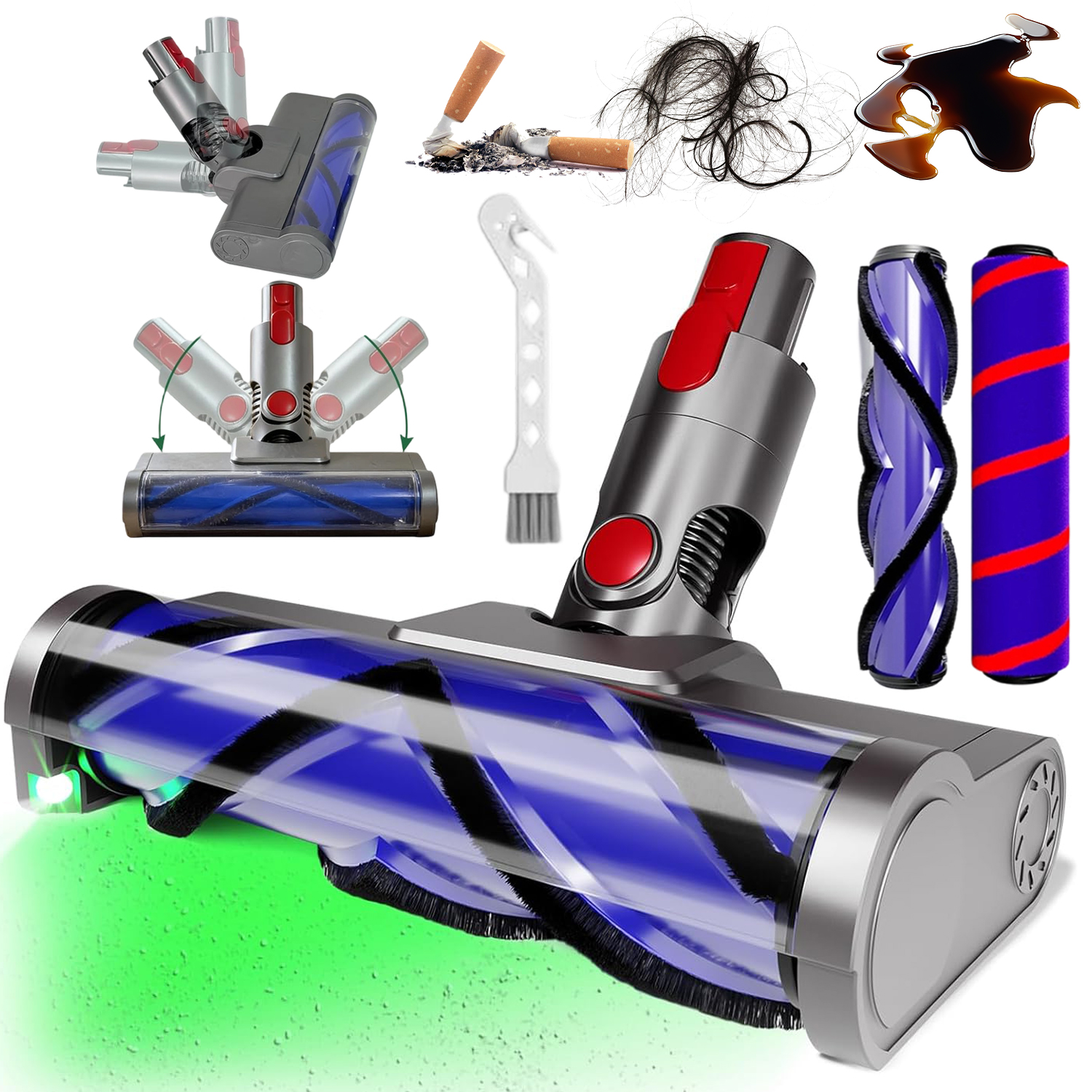 Kartáč S Led Osvětlením Pro Dyson V7 V8 V10 V11, Dvojitý Plyšový Váleček