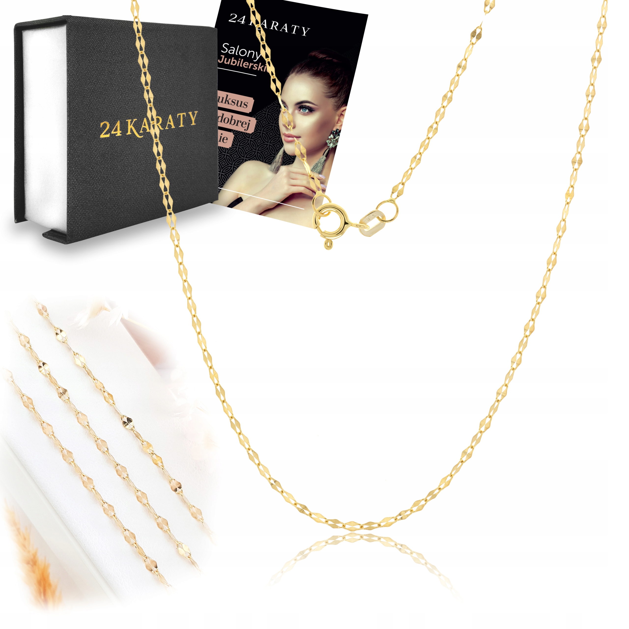 ZŁOTY ŁAŃCUSZEK DO ZAWIESZEK KRĘCONA KAWA 50 CM pr.585