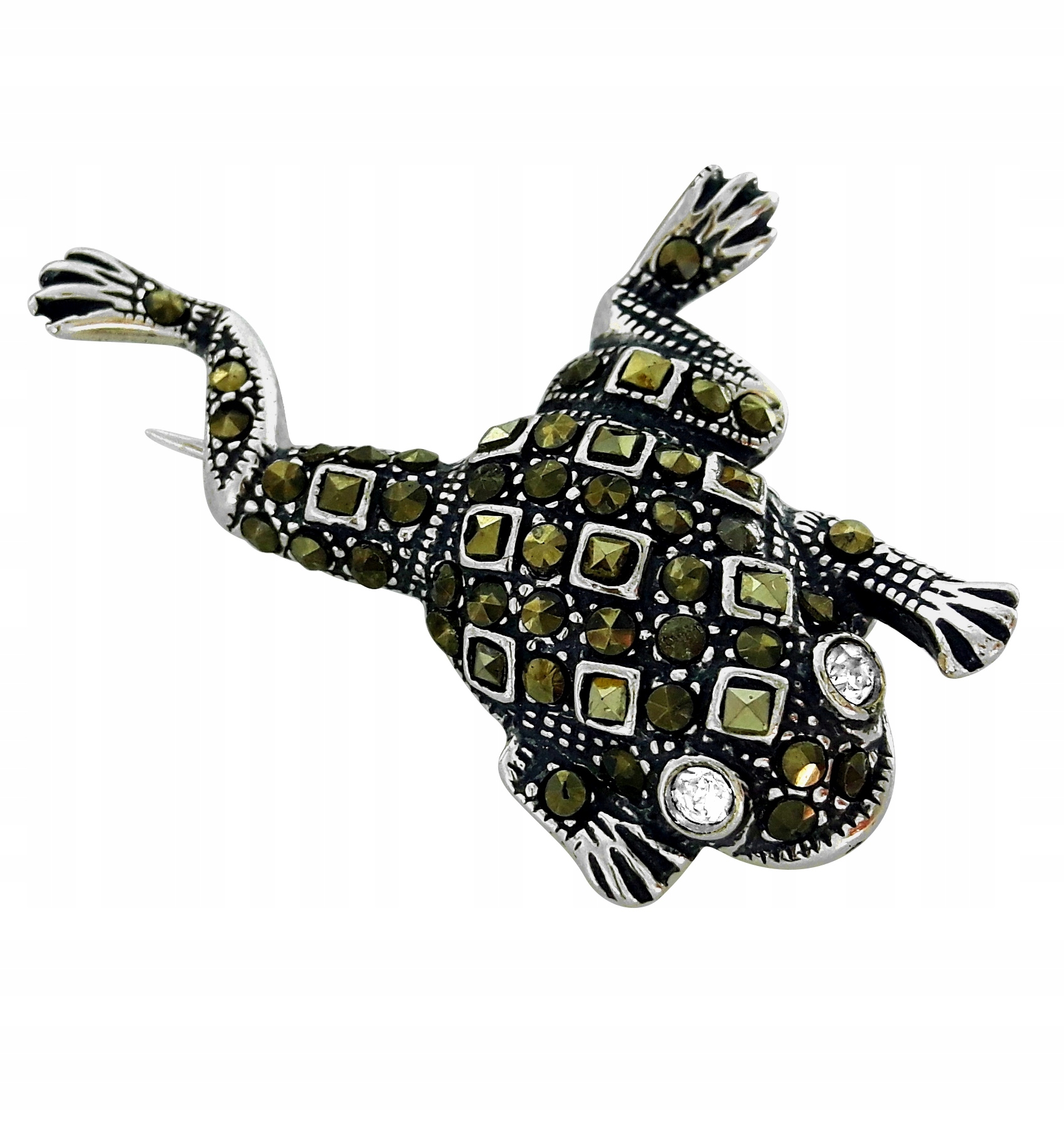 Stříbrná Brož Žába S Markýzami Ryzost 925