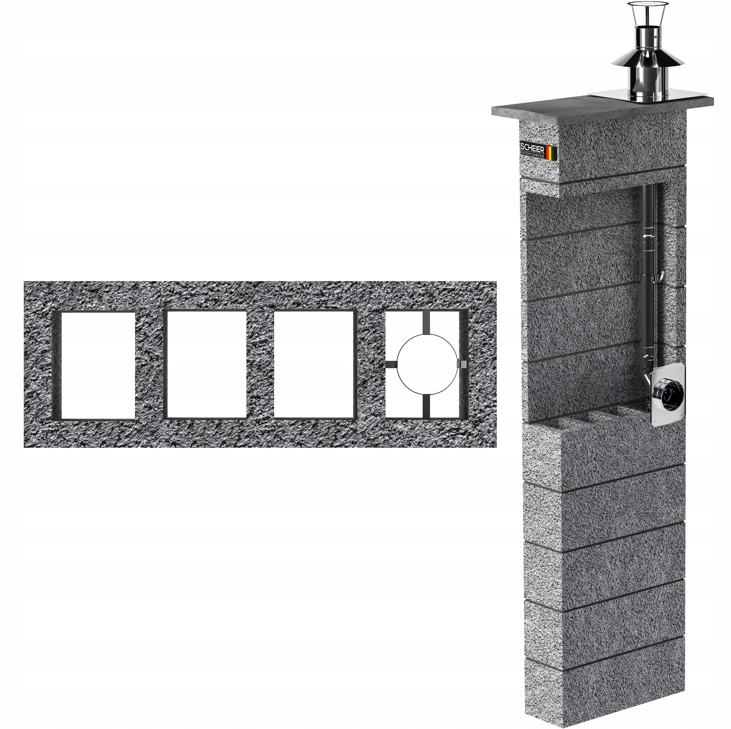 Systémový komín fi 80 8 m, komínový set na plyn W4 68x24 cm Scheier Inox