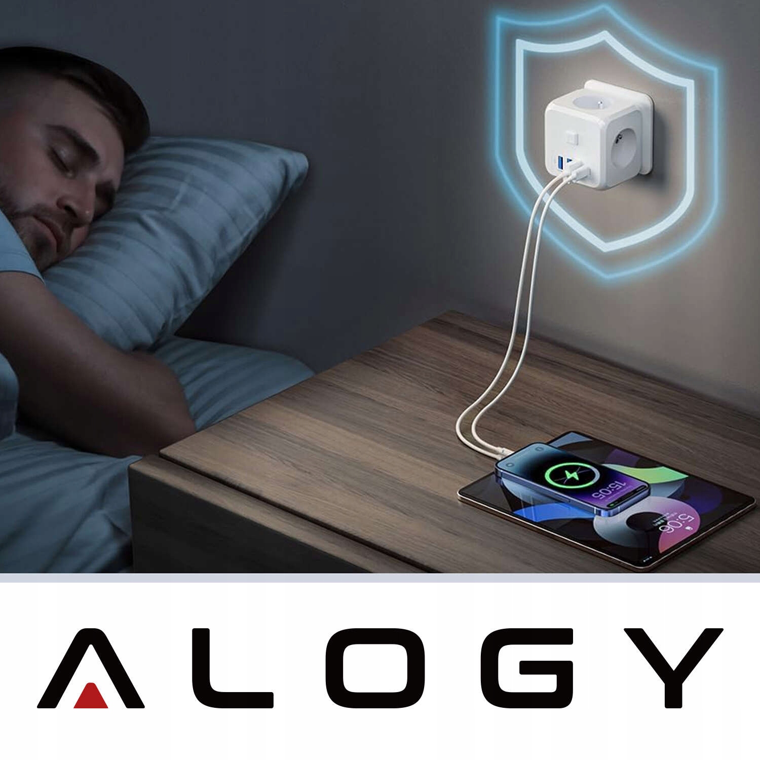 ROZGAŁĘŹNIK SIECIOWY 3 GNIAZDKA GNIAZDA ROZDZIELACZ PORTÓW USB USB C KOSTKA Kolor biały