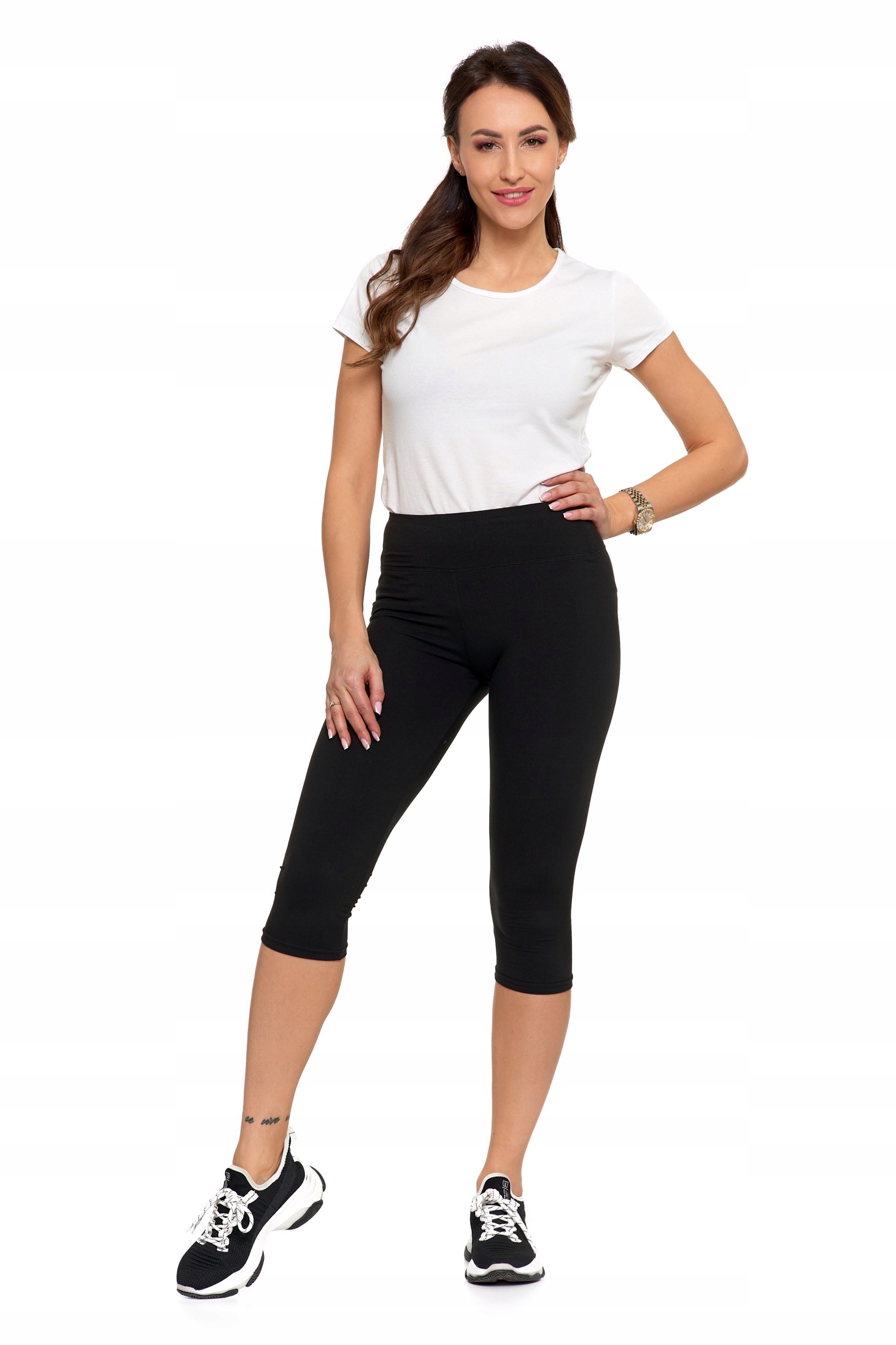 LEGGINSY DAMSKIE 3/4 GETRY GŁADKIE KLASYCZNE DOPASOWANE MORAJ S/M CZARNE Rozmiar S/M