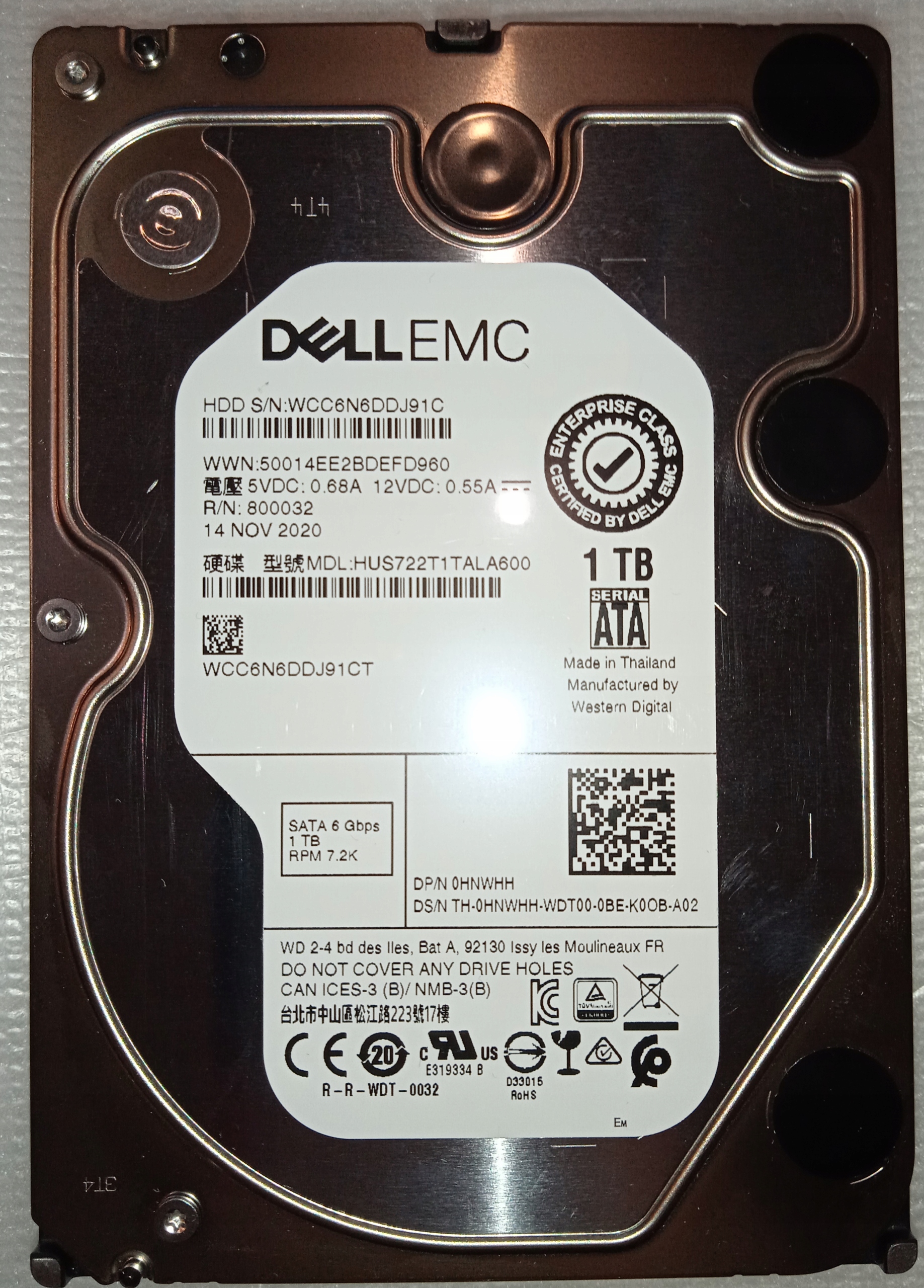 Dysk HDD 1TB 3,5'' WD HUS722T1TALA600 DELL EMC HNWHH 0HNWHH