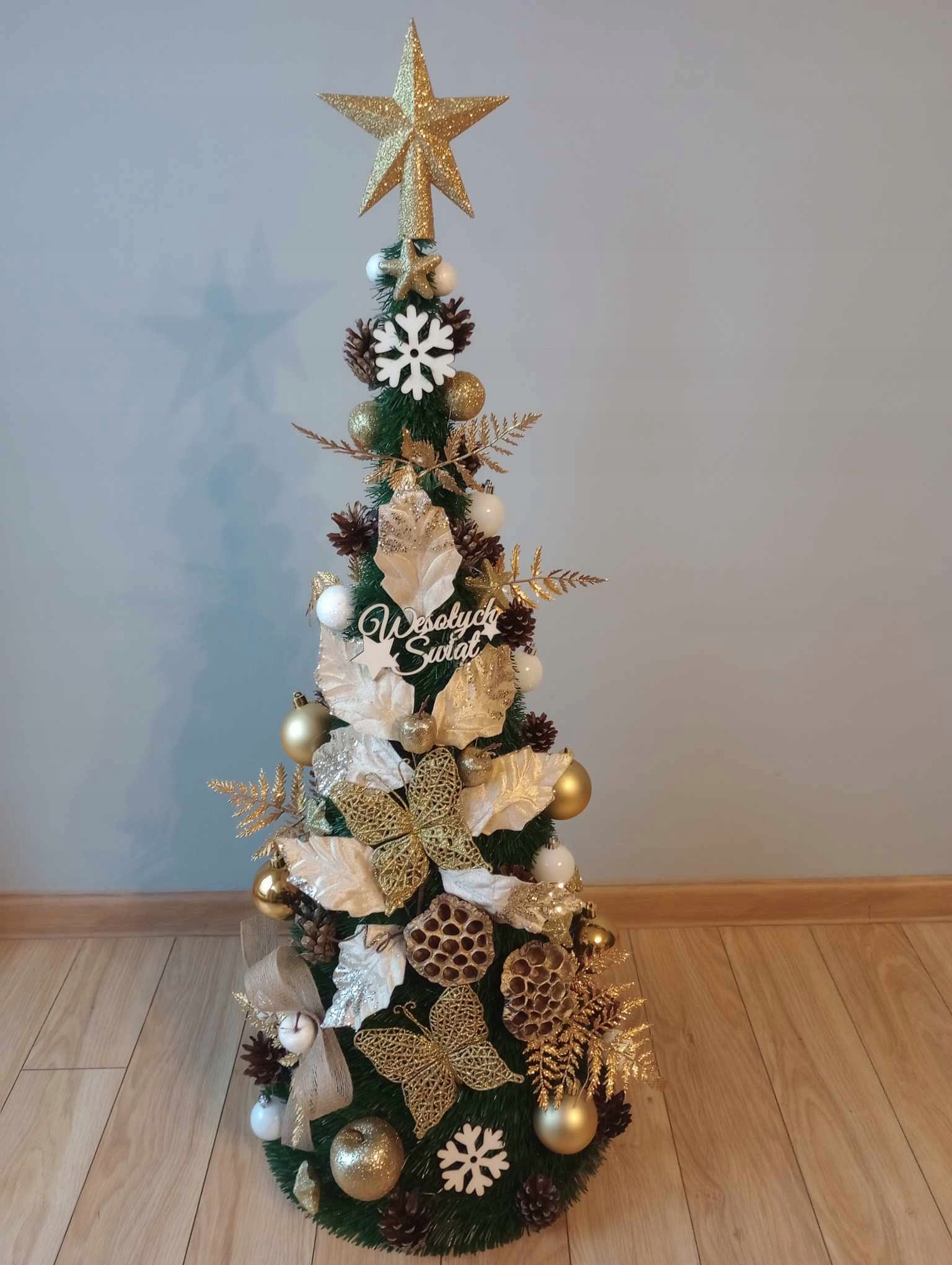 Choinka 80CM ubrana z lampkami LED Stożek