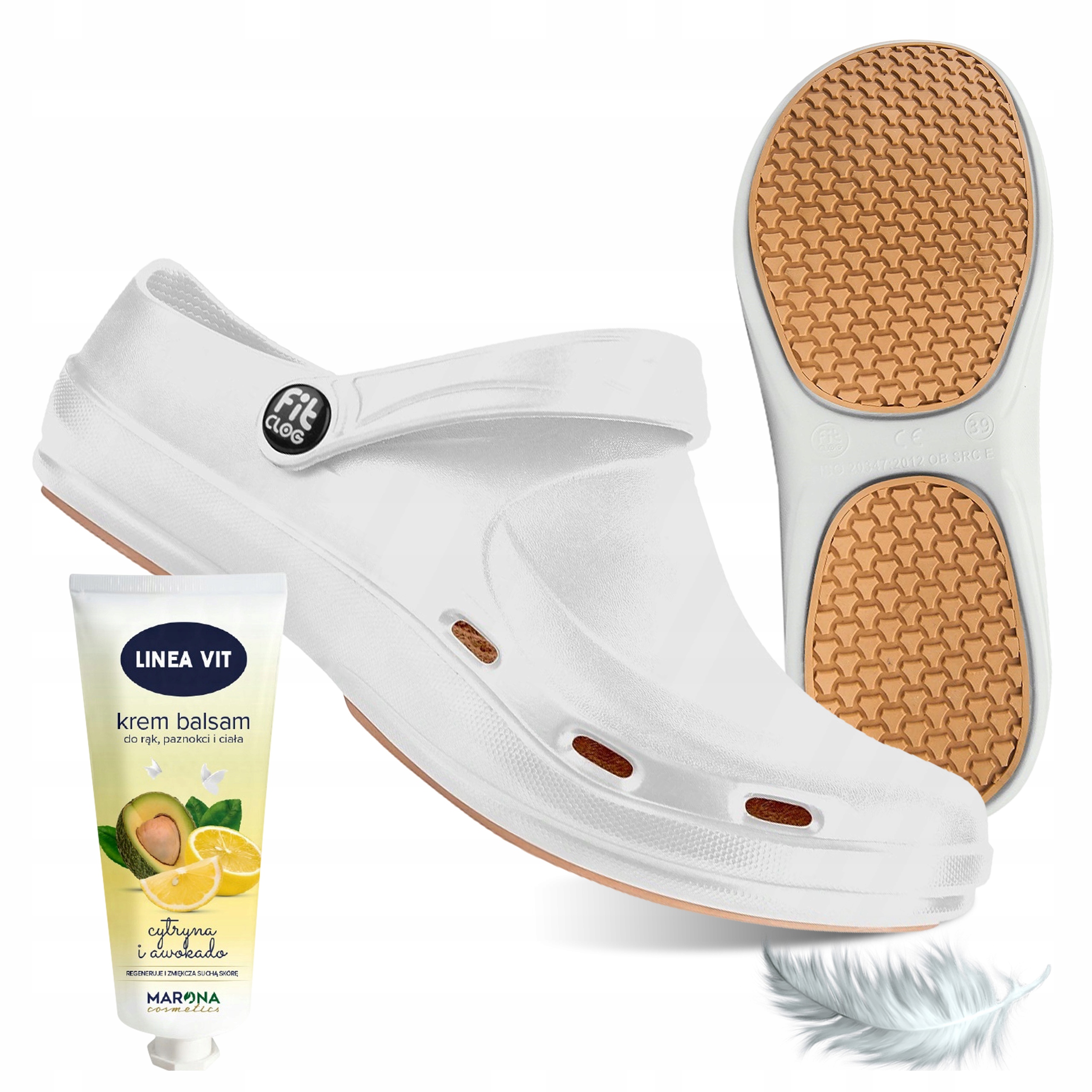 Klapki Medyczne Atestowane Damskie Białe Lekkie FitClog Basic Krem