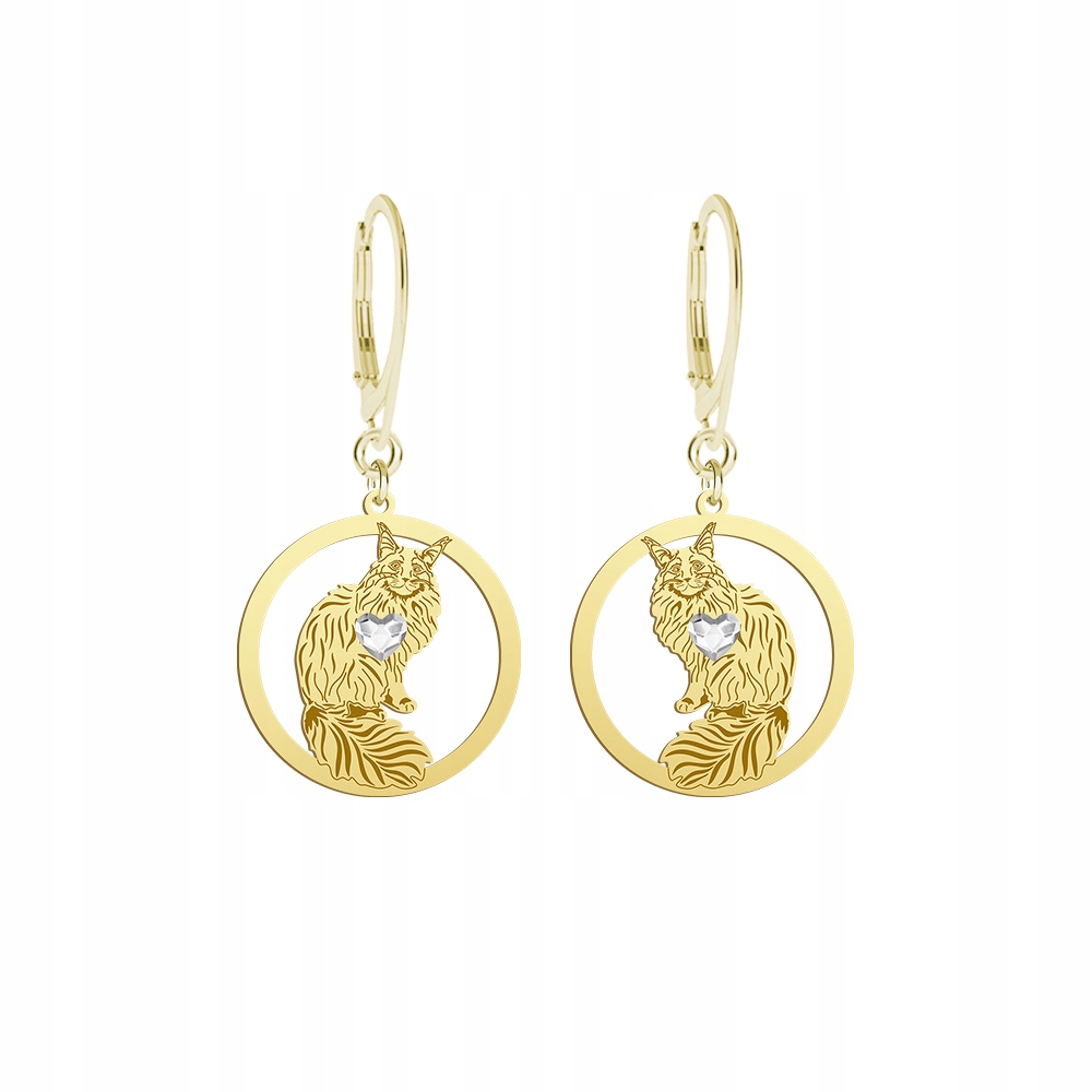 Náušnice Zlaté s Maine Coon 925 Dárek Žena Šperky Gravírování Bonus