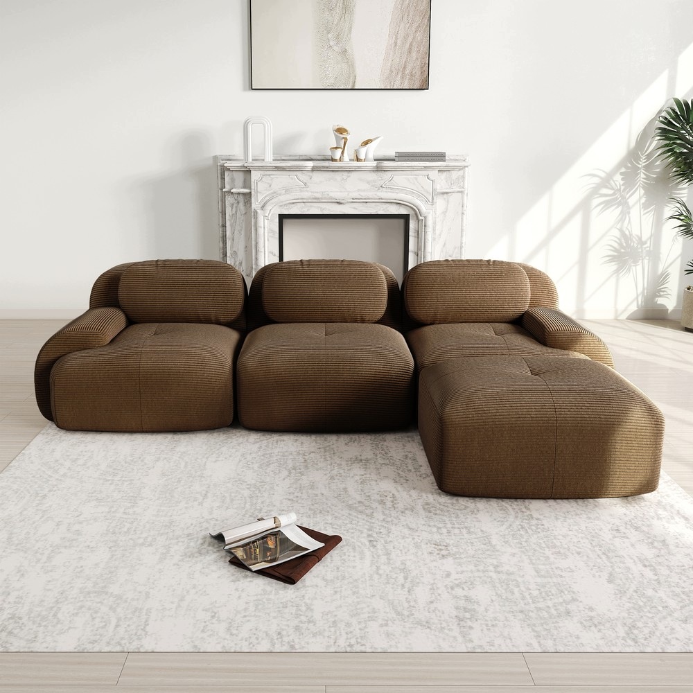 Sofa narożna modułowa ergonomiczna dla zwierząt sztruksowa brązowa