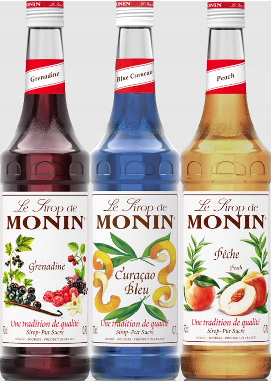 Zestaw letni do lemoniad i drinków Monin Grenadina, Blue, Brzoskwinia