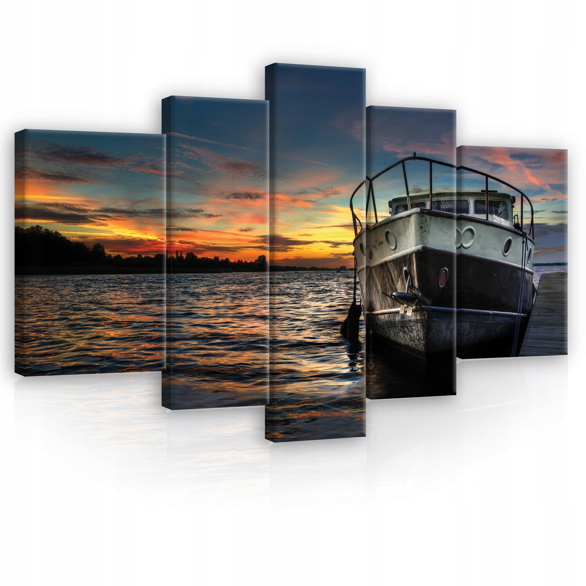 Obraz 170x100 Západ slnka loď voda rieka more obloha mraky pokoj