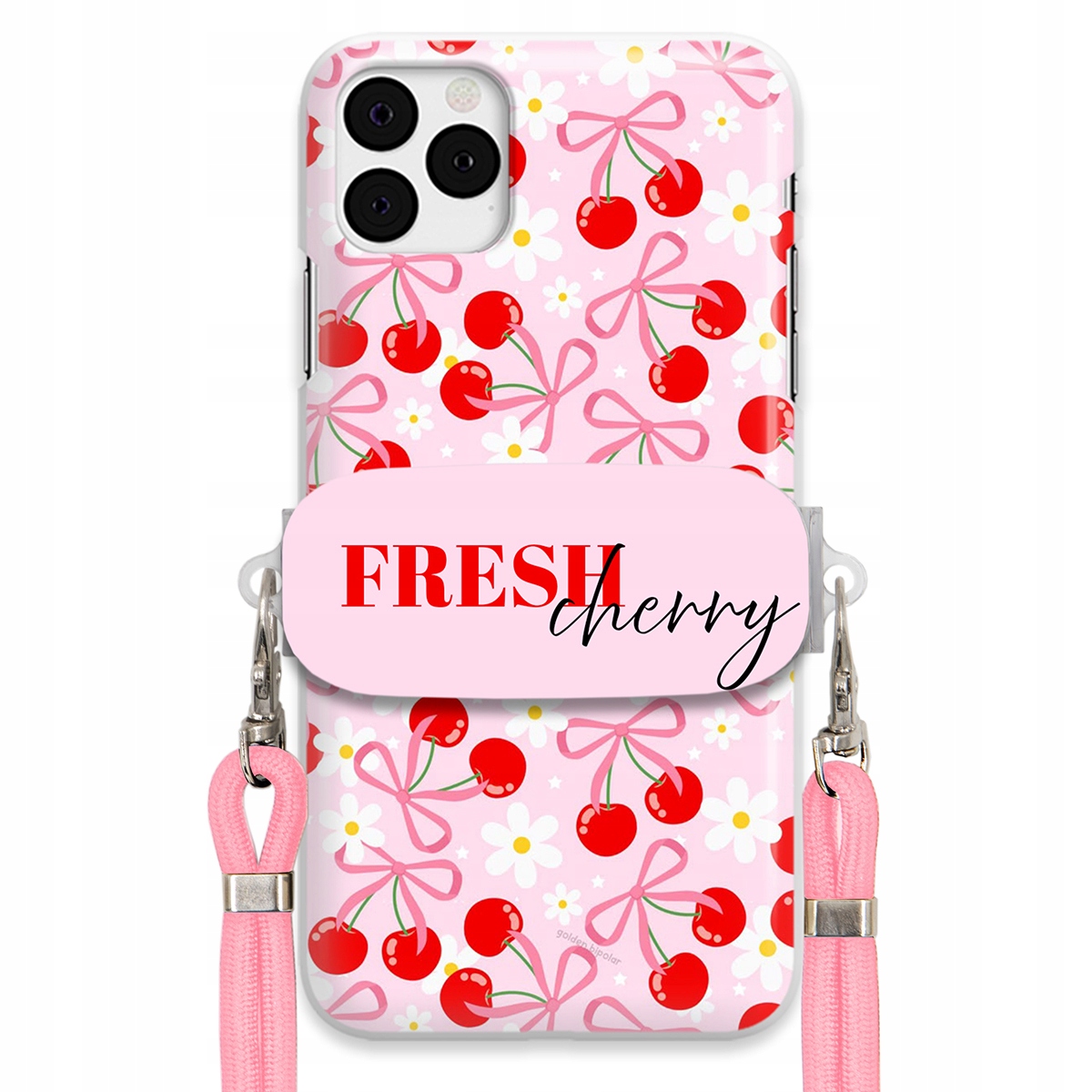Pouzdro pro iPhone 11 Pro Max Case Držák Šňůrka Růžová Fresh Cherry Kokardy