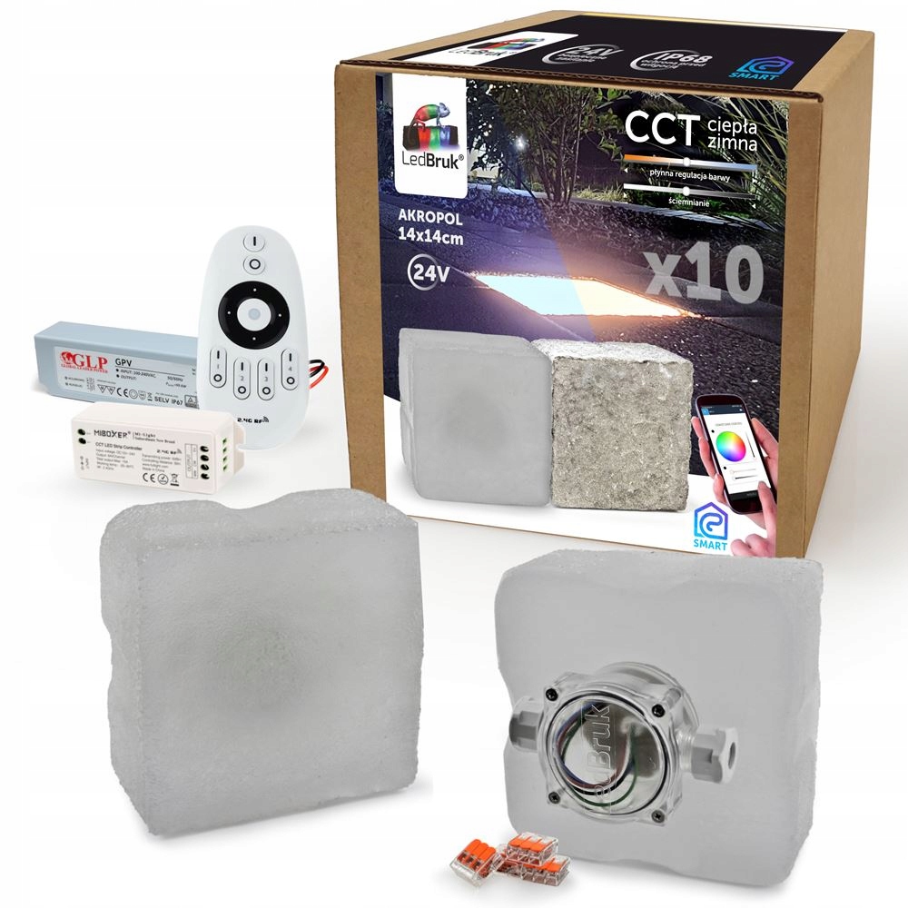 10x LedBruk Świecąca Kostka Brukowa LED 14x14 CCT