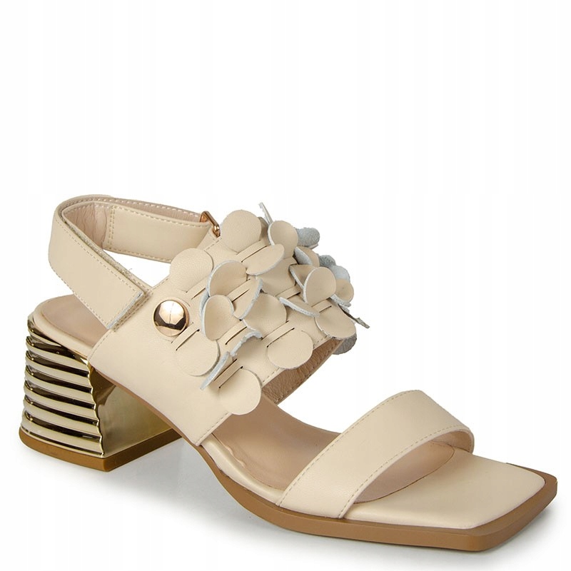 S.barski LZ61-3062 Béžové Kožené Sandály Na Podpatku, Velikost 40