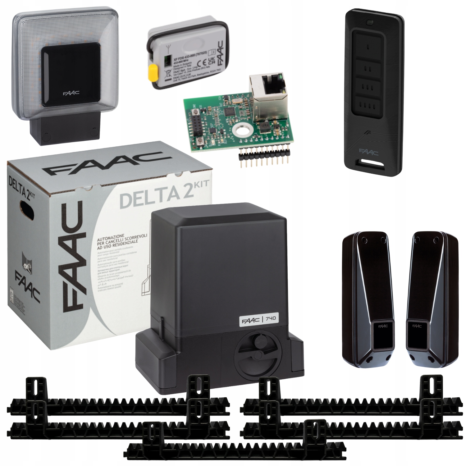 Faac DELTA2+ Smart WiFi Xwbl+ Lampa+ Listwa+ Pilot pohon posuvné brány