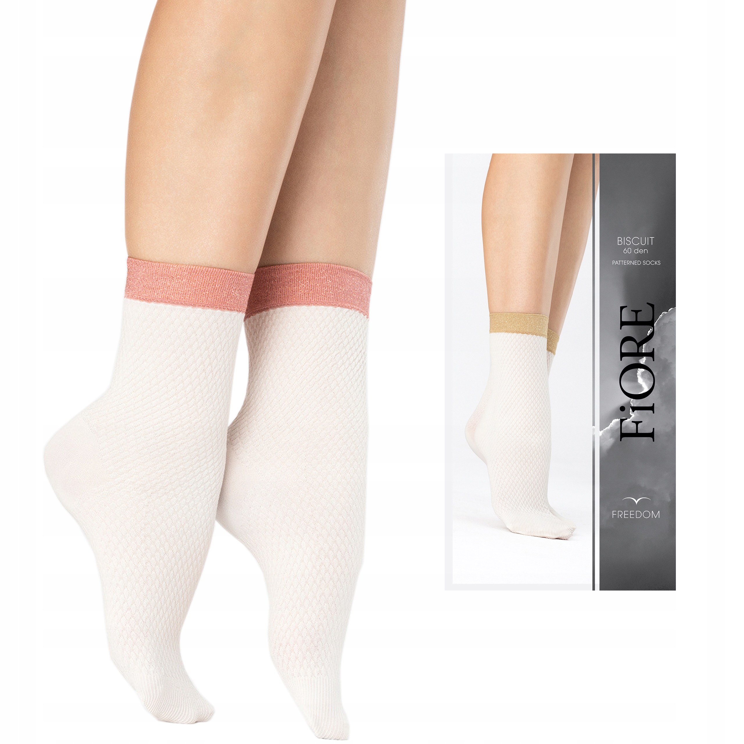 

Fiore skarpetki Biscuit 60den wzorzyste ecru/pink