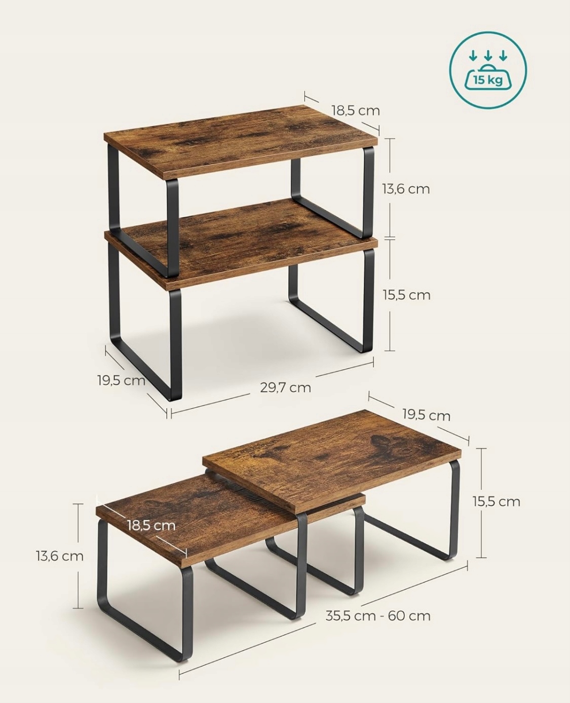 ZESTAW REAGŁ PÓŁKA NA BLAT BAMBUSOWA PODSTAWA SZAFKA NA PRZYPRAWY KUCHNI! Szerokość mebla 39.7 cm