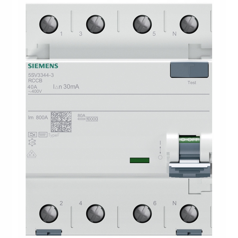Wyłącznik różnicowoprądowy 5SV3344-3 typ F, IN=40A, 3+N-BIEG., 30MA, 400V,